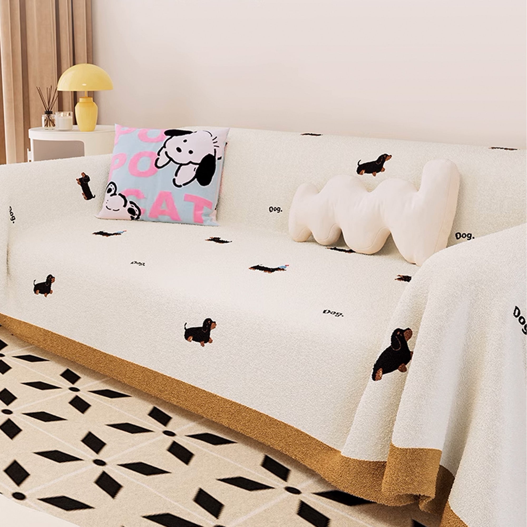 Soft & Cozy Dog Pattern Plush Fabric Sofa Cover - Pet-Friendly Furniture Protector for Dog Lovers | Perfect for Living Room, Bedroom & Pet-Friendly Spaces