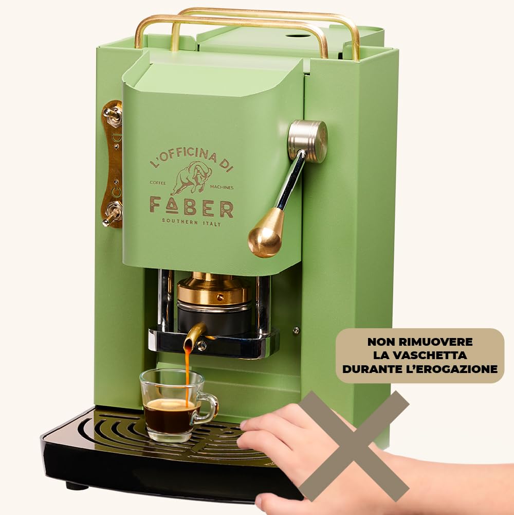 Faber Pro Deluxe Coffee Machine - ESE 44mm Single Serve Espresso Maker with Brass Coating, Adjustable Brass Capsule Press & Standard Solenoid Valve (Neon Green) - Perfect for Home & Office Use