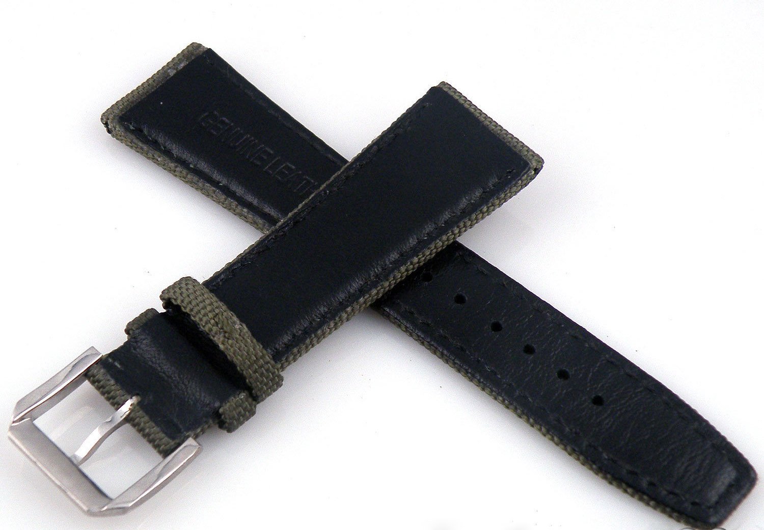 FANMIS 22mm Military Green Fabric Leather Watch Band with Silver Buckle - Durable Strap for Pilot Watches, Outdoor Adventures & Casual Wear