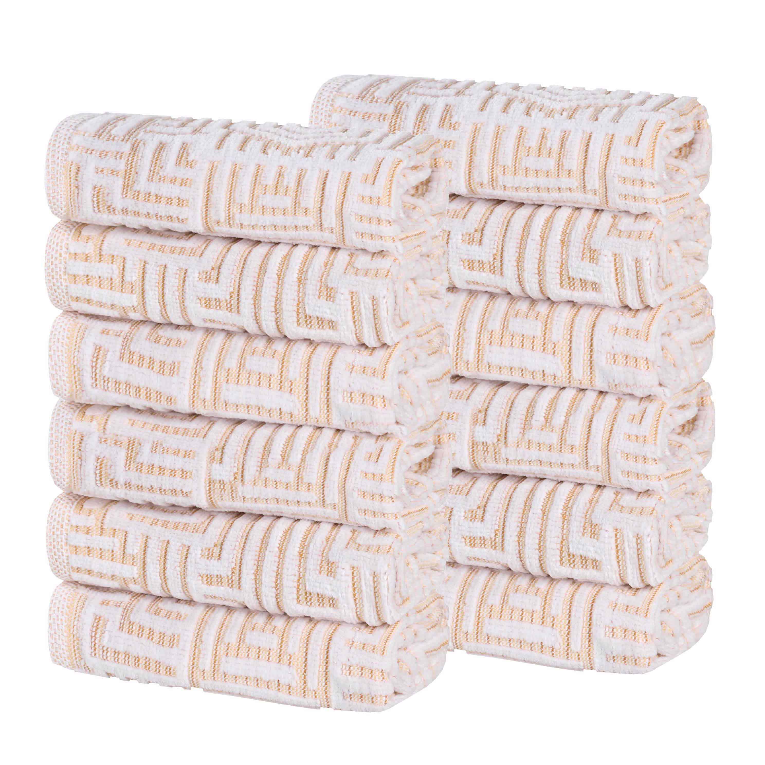 Premium Cotton Modern Geometric Jacquard Plush Face Towel Washcloth Set of 12 - Soft Bath & Spa Essentials for Gentle Skin Care & Luxury Home Decor