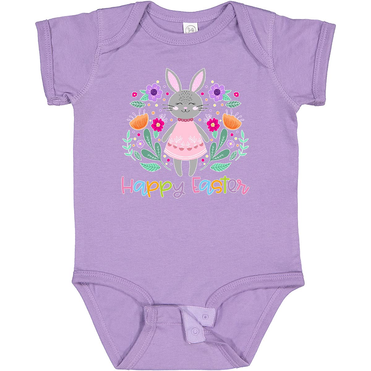 Inktastic Happy Easter Scandinavian Bunny with Flowers Baby Bodysuit - Cute Easter Outfit for Infants & Toddlers - Perfect for Easter Photos, Family Gatherings & Spring Celebrations