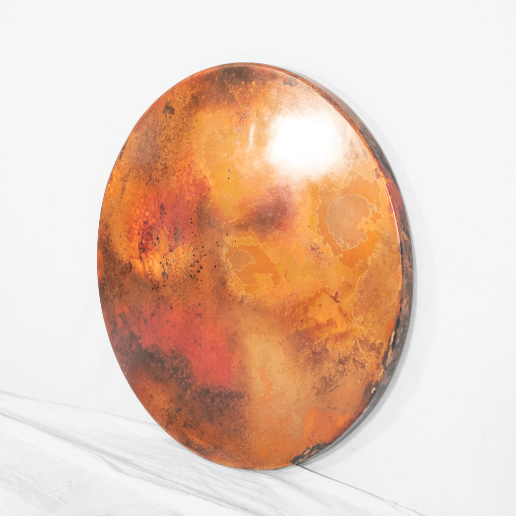 Smooth Copper Round Tabletop with Natural Patina Spots - Perfect for Dining Tables, Coffee Tables, and Home Decor