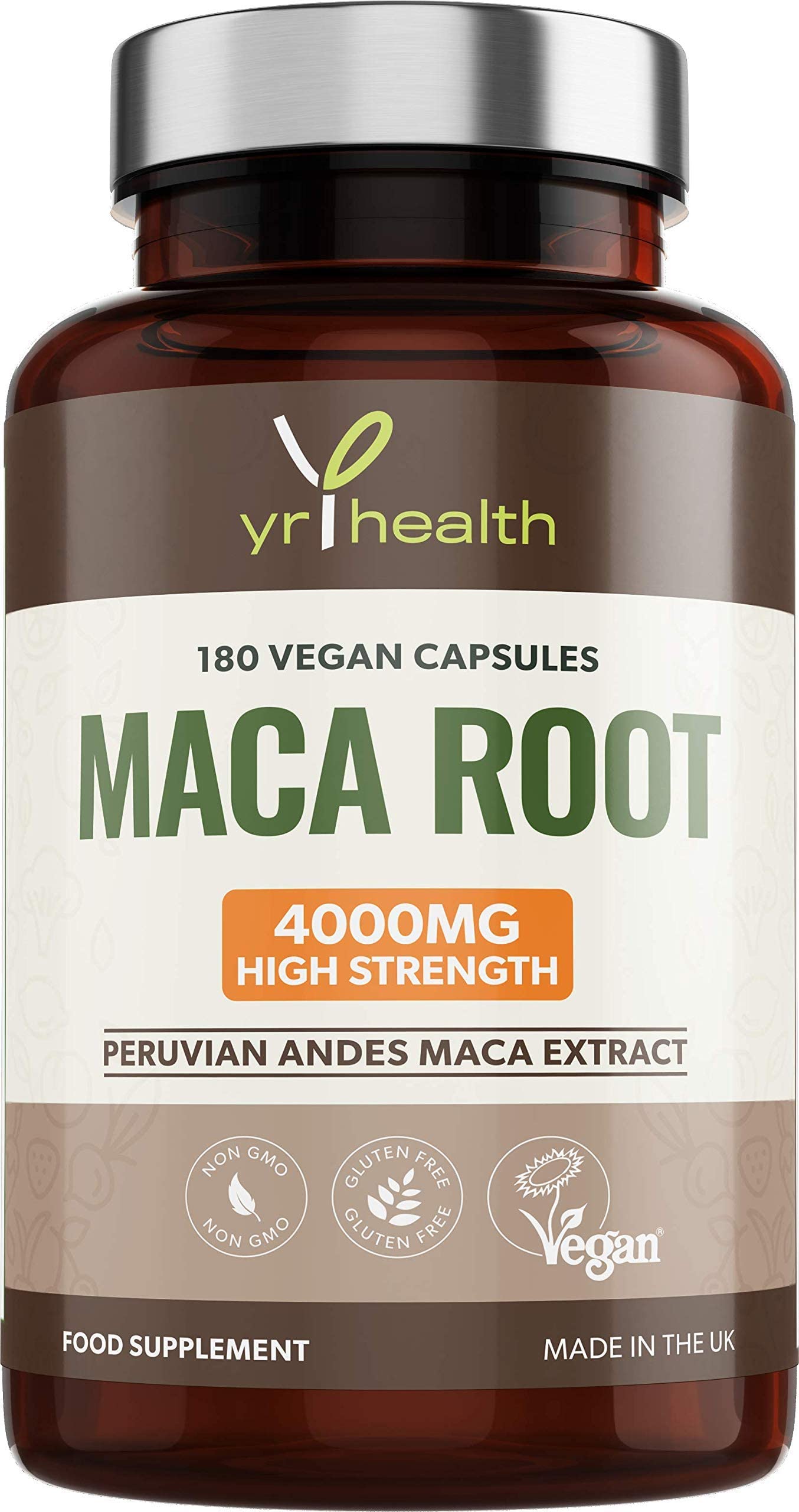 4000mg Maca Root Capsules - 180 Vegan High Strength Peruvian Black Maca Extract Pills for Energy & Libido Boost | Natural Sexual Health Supplement for Men & Women | Made in UK by YrHealth | Supports Stamina, Fertility & Hormonal Balance