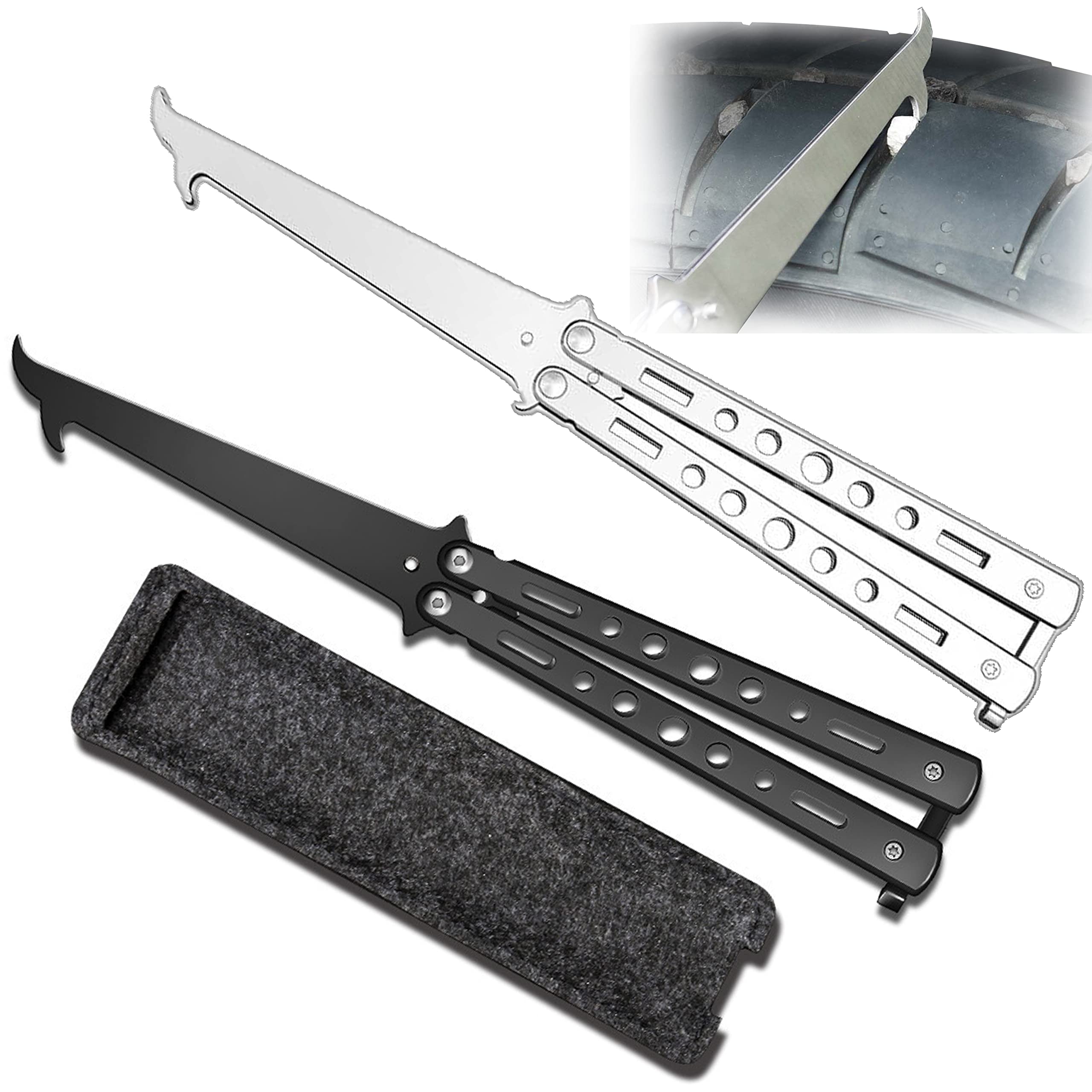 **ZXLLO Multi-Function Folding Tire Cleaning Tool - Stainless Steel Car, Motorcycle & Bike Tire Hook for Removing Stones & Debris - Self-Defense Tool & Emergency Safety Hammer (Silver, 1-Pack) - Perfect for Off-Roading, Camping & Roadside Emergencies**