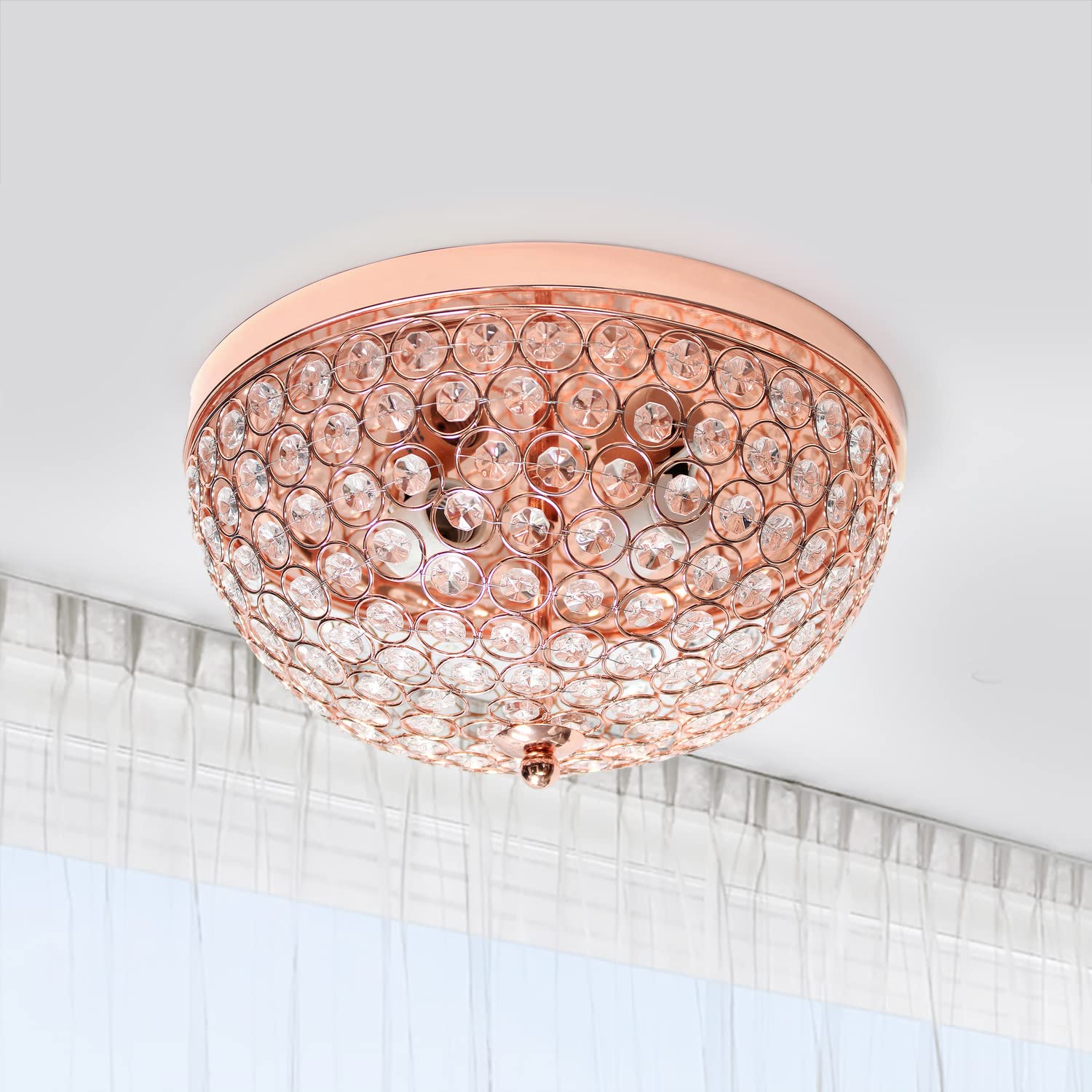 Crystal Glam 2-Light Flush Mount Ceiling Light Fixture in Rose Gold - Elegant Lighting for Bedroom, Living Room & Dining Room