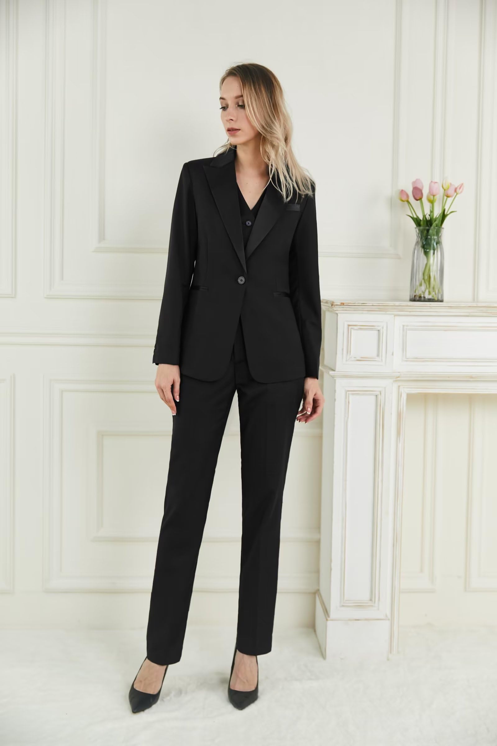 Elegant Satin Peaked Lapel 3-Piece Women's Suit Set - Professional Office Wear for Business Women | Perfect for Corporate Meetings, Interviews & Formal Events