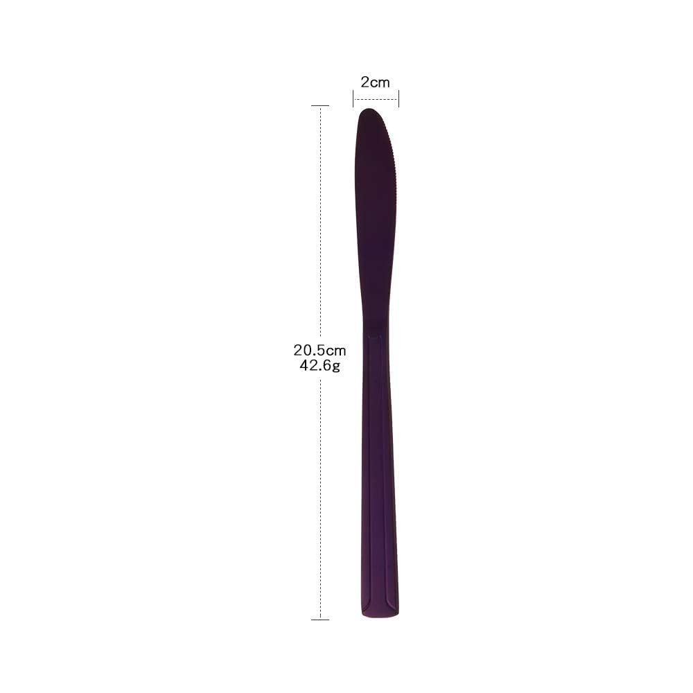 Premium Stainless Steel Dinner Knives Set of 12 - Elegant Purple Flatware with Line Design, Titanium-Coated Steak Knives for Home, Restaurant & Catering | Perfect for Daily Use, Wedding Cutlery & Fine Dining Tableware