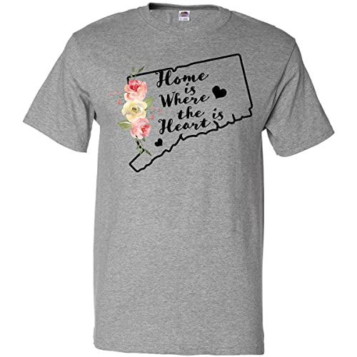 Inktastic Connecticut Home is Where The Heart is Watercolor Graphic T-Shirt - Soft Cotton Tee for Casual Wear, Travel & Family Outings