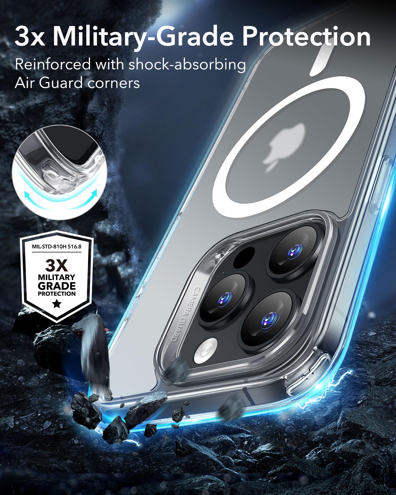 ESR Magnetic Phone Case for iPhone 16 Pro Max - Military-Grade Shockproof Protection, MagSafe Compatible, Frosted Clear Hybrid Case (HaloLock) | Perfect for Everyday Use, Travel & Outdoor Activities