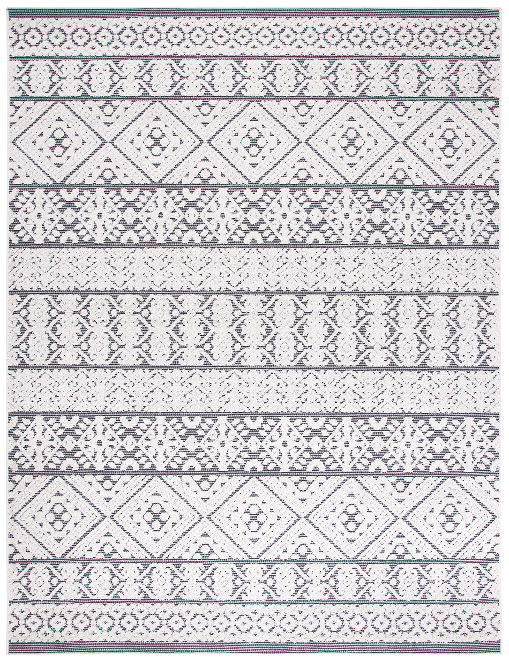 SAFAVIEH Cabana Collection 8' x 10' Ivory & Grey Area Rug - Non-Shedding, Easy Care, Stain Resistant - Perfect for Living Room, Bedroom, Dining Room & High Traffic Areas (CBN654A) | Boho Chic Home Decor, Cozy Floor Covering for Family Gatherings & Relaxation