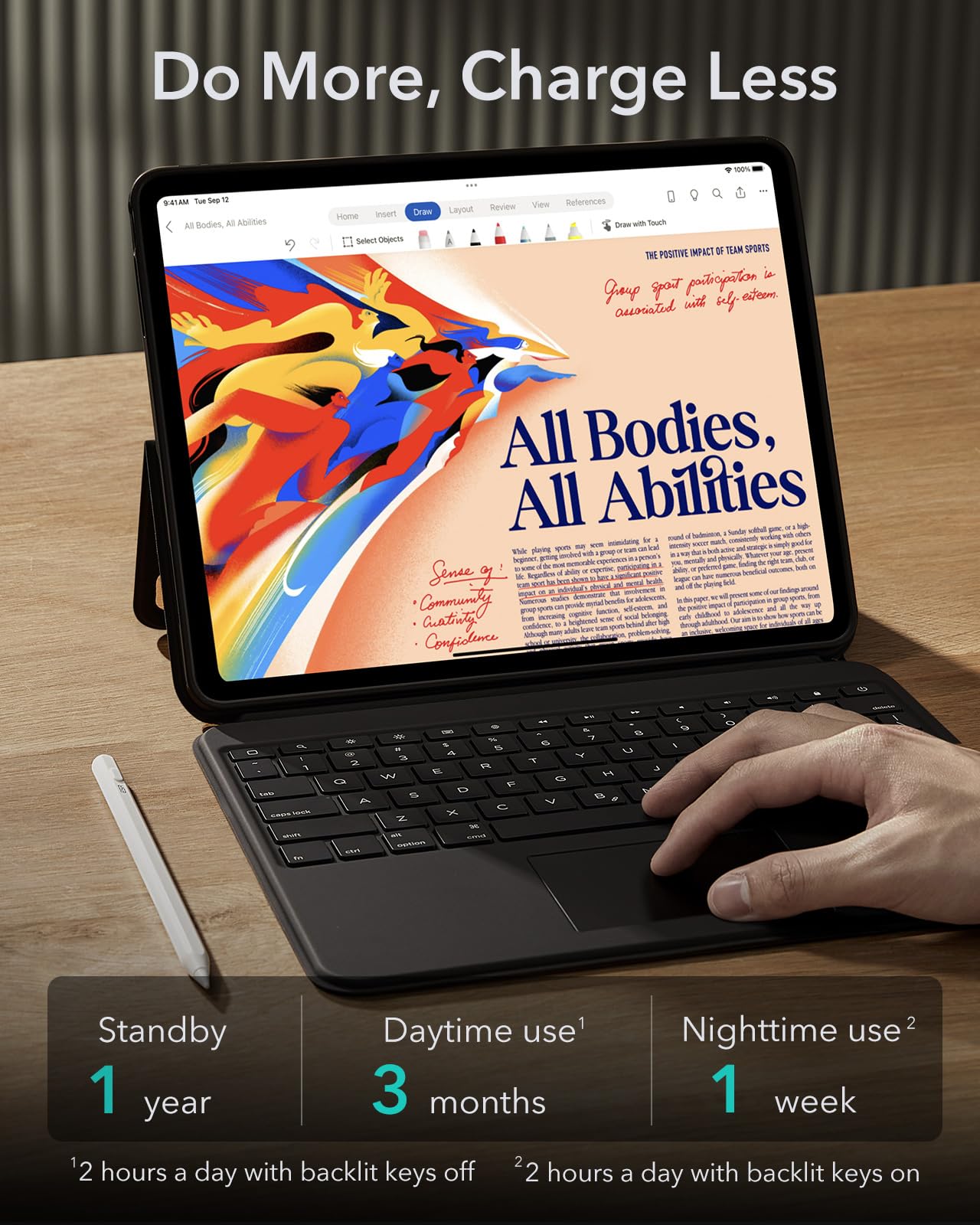ESR Ascend iPad Pro 13 Inch Case with Detachable Backlit Keyboard (2024 M4 Model) - Magnetic Multi-Touch Trackpad, Adjustable Stand for Portrait/Landscape Viewing, Includes Apple Pencil Holder - Perfect for Work, Study & Travel (Black)
