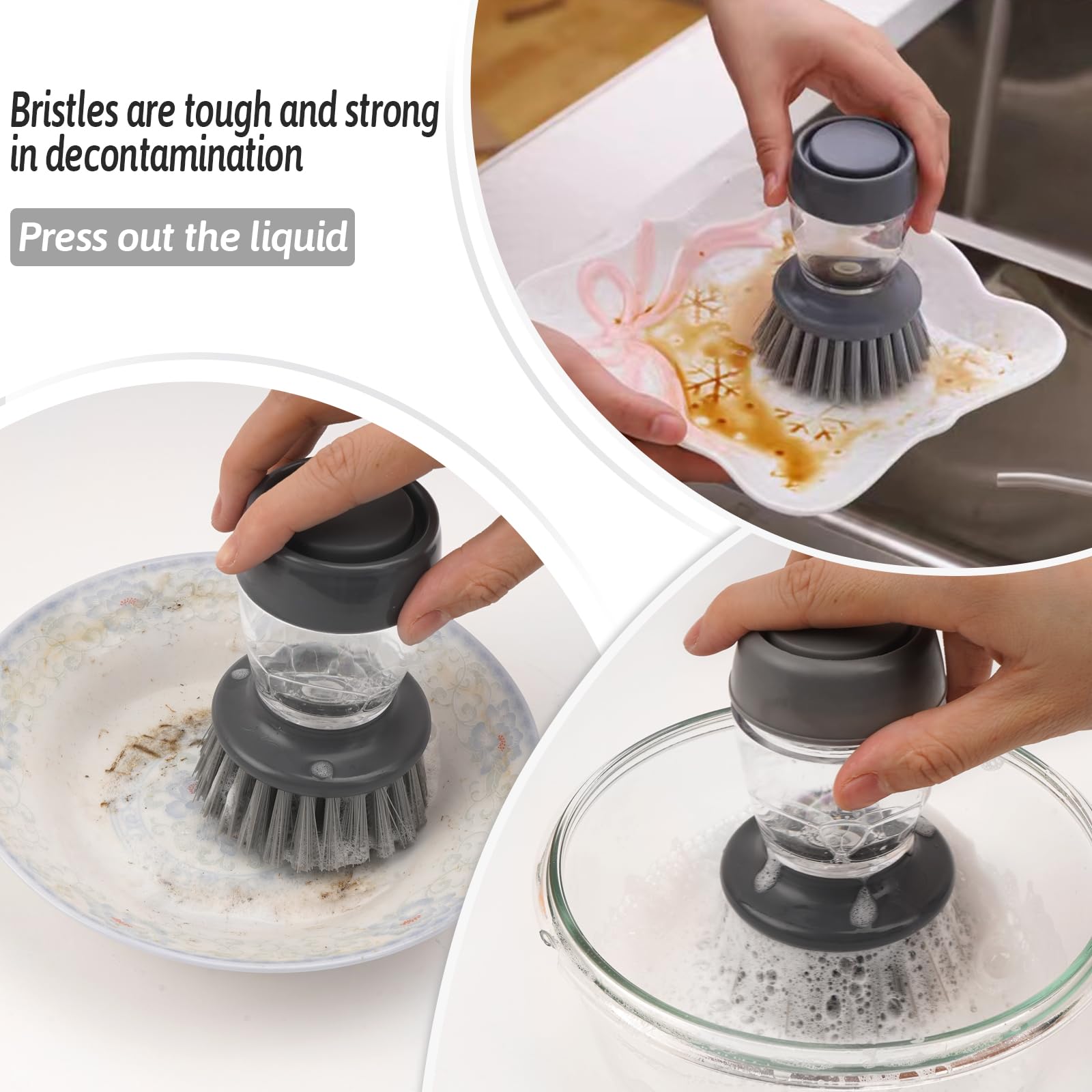 Palm Dish Brush with Soap Dispenser - Kitchen Scrub Brush for Pots & Pans - Sink Cleaning Tool