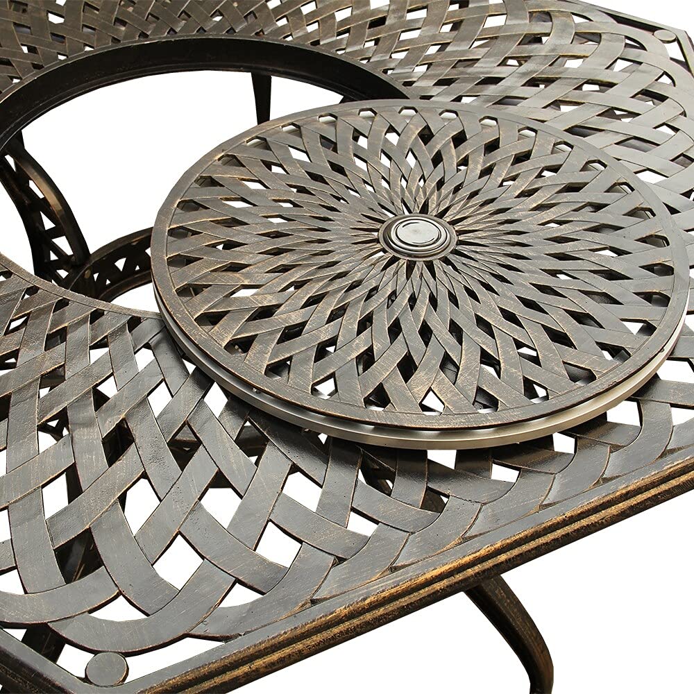 Modern Black Outdoor Hexagon Dining Table with Lazy Susan - 63