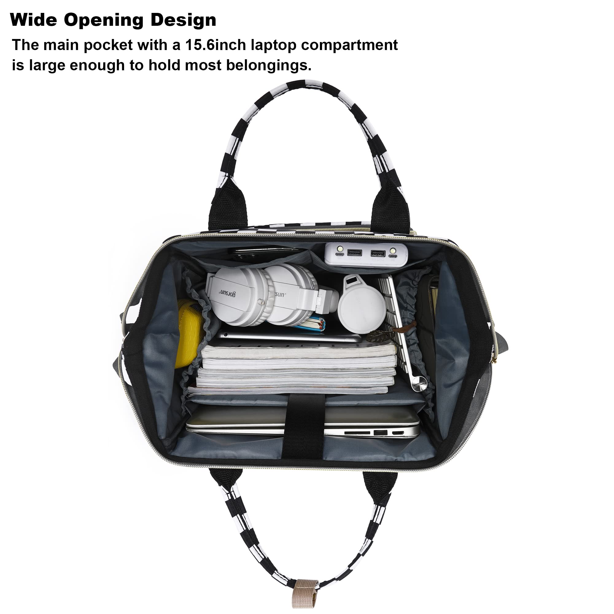 Stylish Checkered Laptop Backpack for Women & Girls - 15.6 Inch College School Bookbag with USB Charging Port | Perfect for Work, Travel & Campus Life