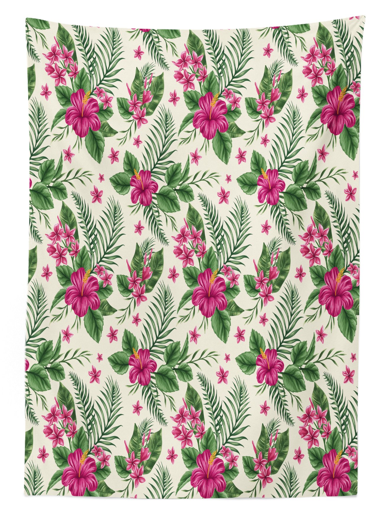 Ambesonne Watercolor Outdoor Tablecloth - Tropical Plumeria & Hibiscus Floral Design, Washable Picnic Table Cover 58x120 Inches, Magenta Cream Green - Perfect for Beach Parties, Luau Events & Backyard BBQs