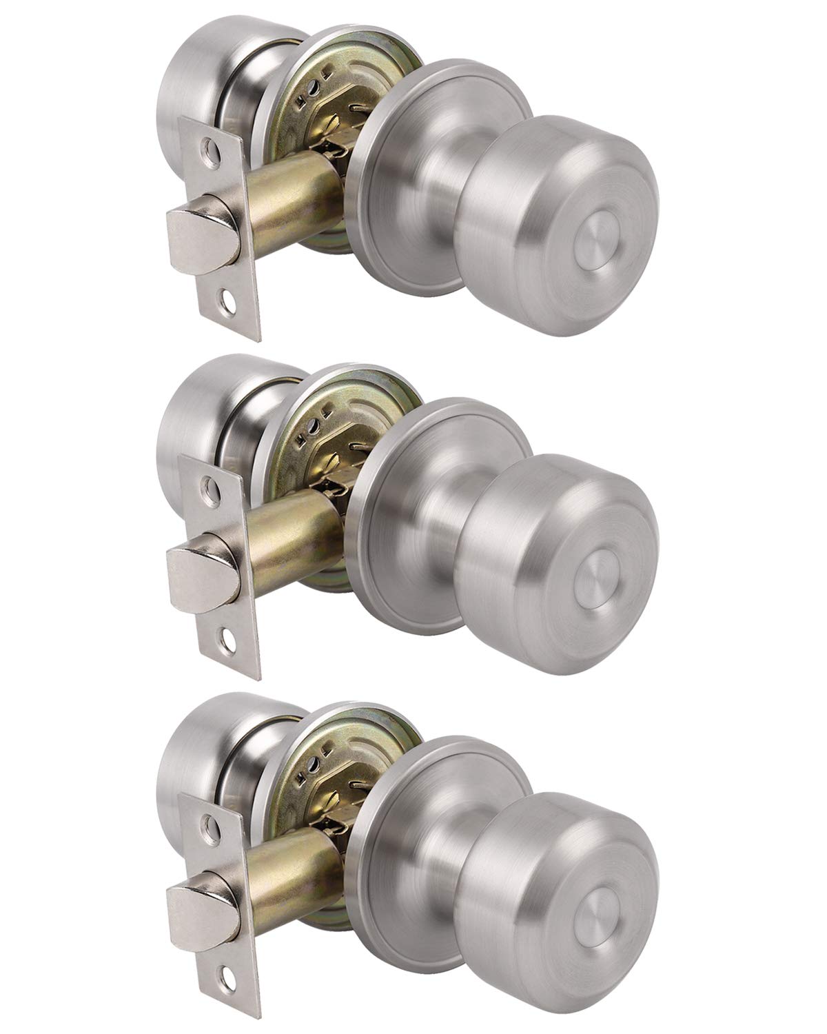 Probrico Stainless Steel Keyless Passage Door Knob - Cylindrical Handle Solid Door Lock for Kitchen, Bathroom, Bedroom & Closet - Perfect for Interior Doors, Home Security and Privacy Protection