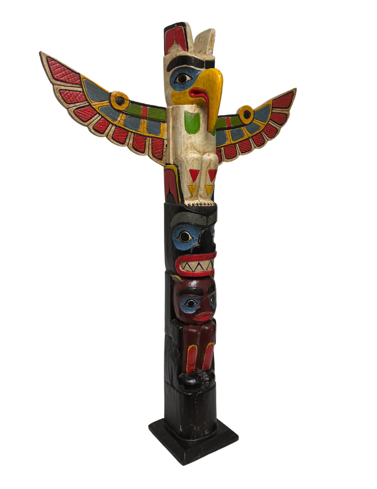 Hand-Carved 3-Foot Tall Northwest Coast Style Wooden Eagle & Fish Totem Pole - Native American Art, Home Decor, Garden Statue for Outdoor & Indoor Display