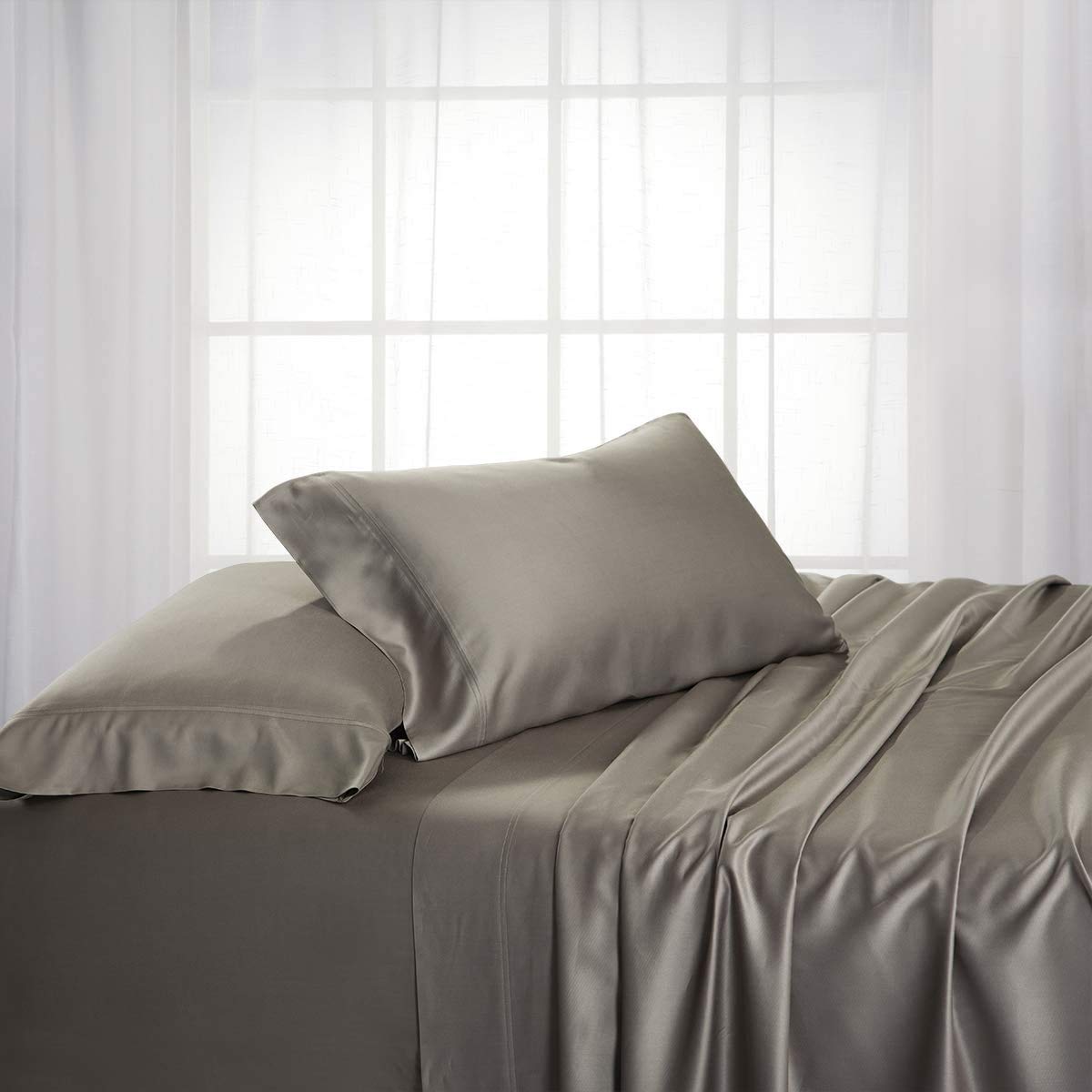 Premium 600-Thread-Count Bamboo Viscose Bed Sheet Set - Ultra Soft, Cooling & Breathable - Twin XL Size in Elegant Grey - Perfect for Hot Sleepers & Allergy Relief