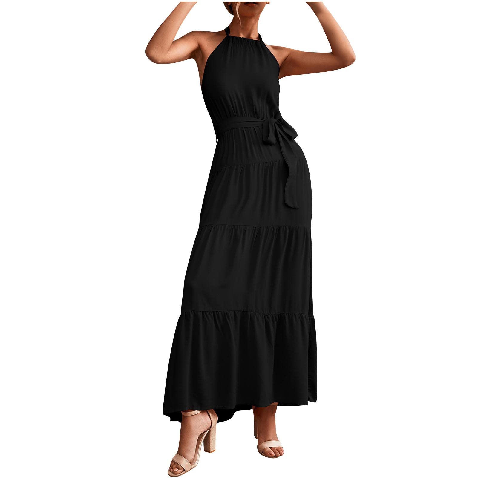 Zzalalana Women's Summer Halter Neck Backless Off Shoulder Maxi Dress - Solid Color Bandage Beach Sexy Sundress for Vacation, Pool Party & Date Night