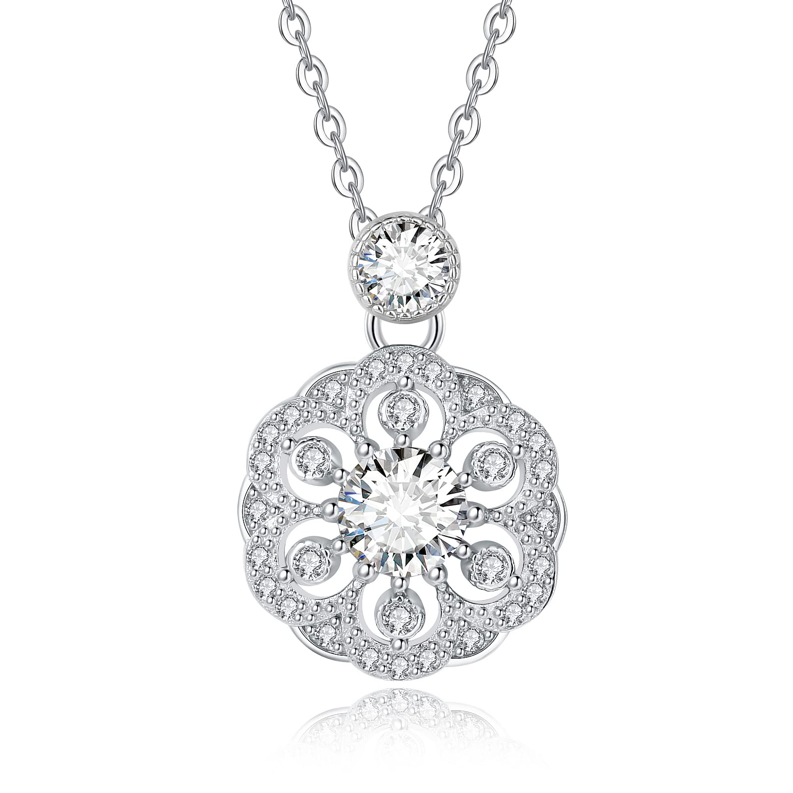 925 Sterling Silver 0.5ct/1ct/2ct Halo Round Cut Moissanite Pendant Necklace for Women - Elegant Jewelry Gift for Mom, Wife, Girlfriend - Perfect for Anniversary, Birthday, Valentine's Day & Special Occasions