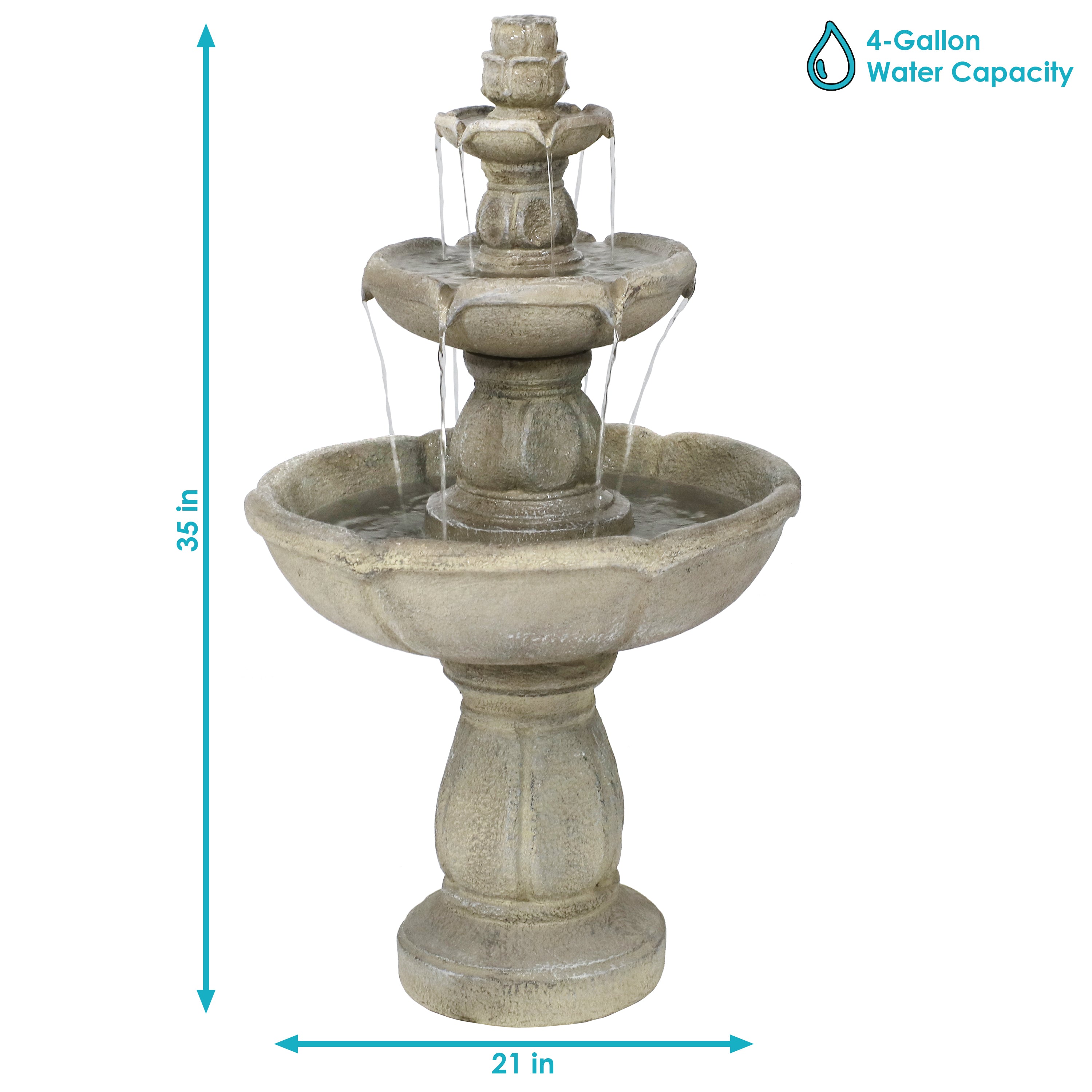 Sunnydaze Birds' Delight Outdoor Water Fountain with Pump - 35 Inch Height, Solar Powered Garden Decor for Patio, Yard & Backyard - Attracts Birds & Creates Relaxing Ambience