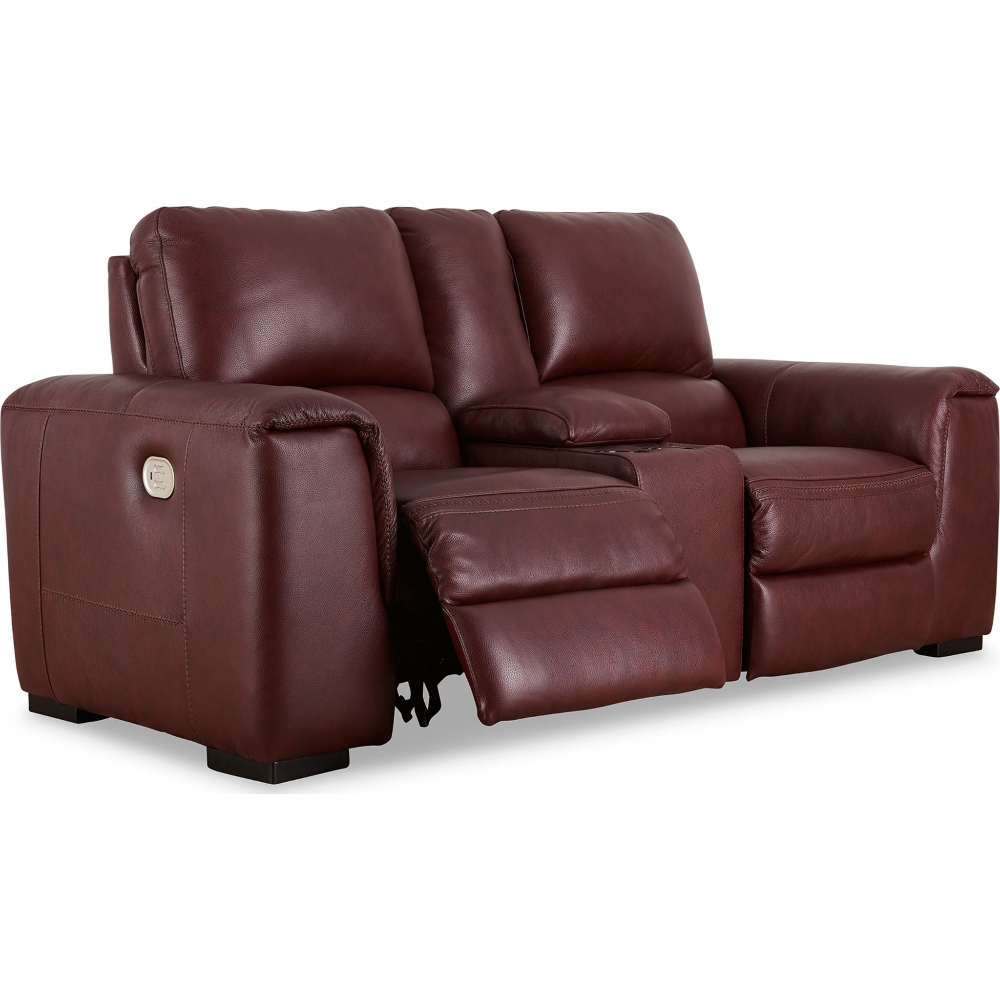 Alessandro Power Reclining Loveseat with Console in Garnet Red - Modern Leather Recliner Sofa for Living Room, Home Theater & Relaxation