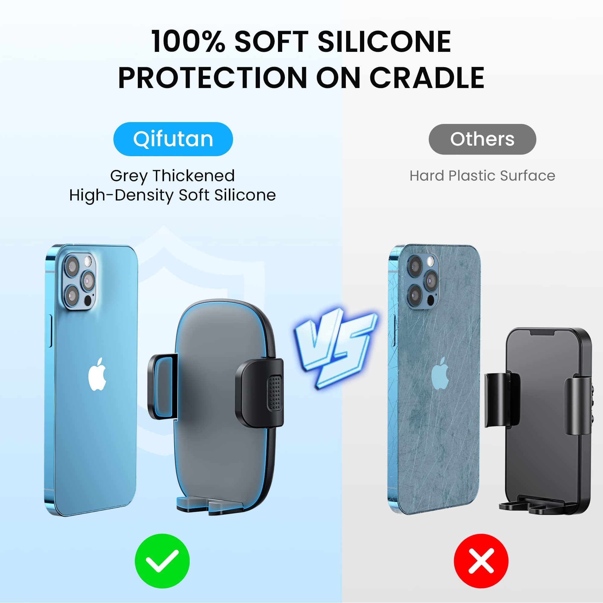 Qifutan Long Arm Car Phone Holder - Anti-Shake Dashboard & Windshield Mount for iPhone, Samsung, Smartphones (Grey) - Perfect for GPS Navigation, Hands-Free Calling & Road Trips