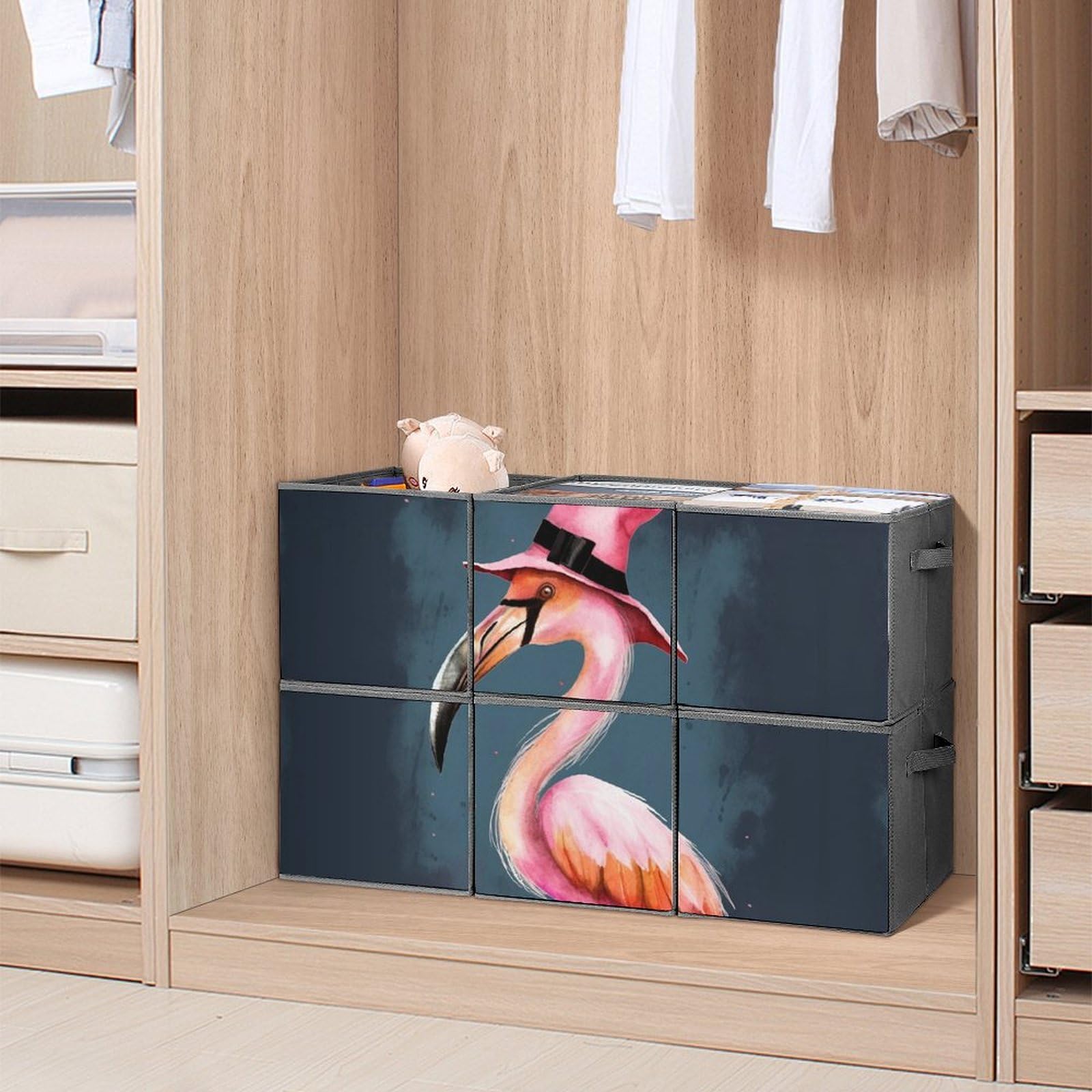 6-Pack Halloween Flamingo Witch Hat Collapsible Storage Bins with Handles - Large Closet Organizer, Clothing Storage Boxes for Home Organization | Perfect for Seasonal Decor, Bedroom, Bathroom & Kids Room Storage