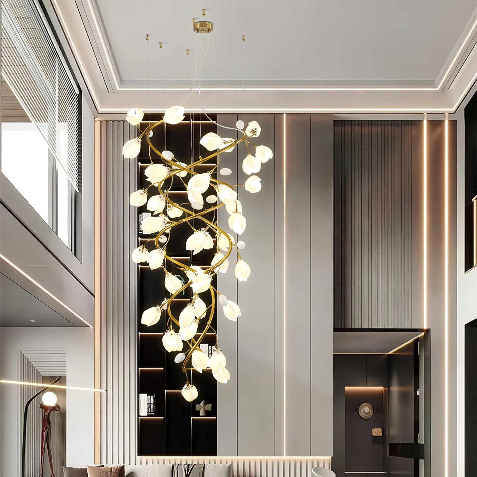 Lysandra Cascade Stairs Chandelier - Modern Crystal Ceiling Light Fixture for Dining Room, Living Room, Foyer | Elegant Lighting for Home Decor & Wedding Venues