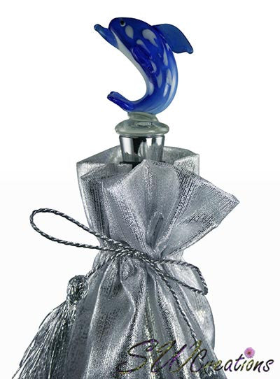 Premium Blue Dolphin Glass Wine Stopper - Elegant & Leak-Proof for Red, White & Sparkling Wines - Perfect for Dinner Parties, Gifts & Home Bars