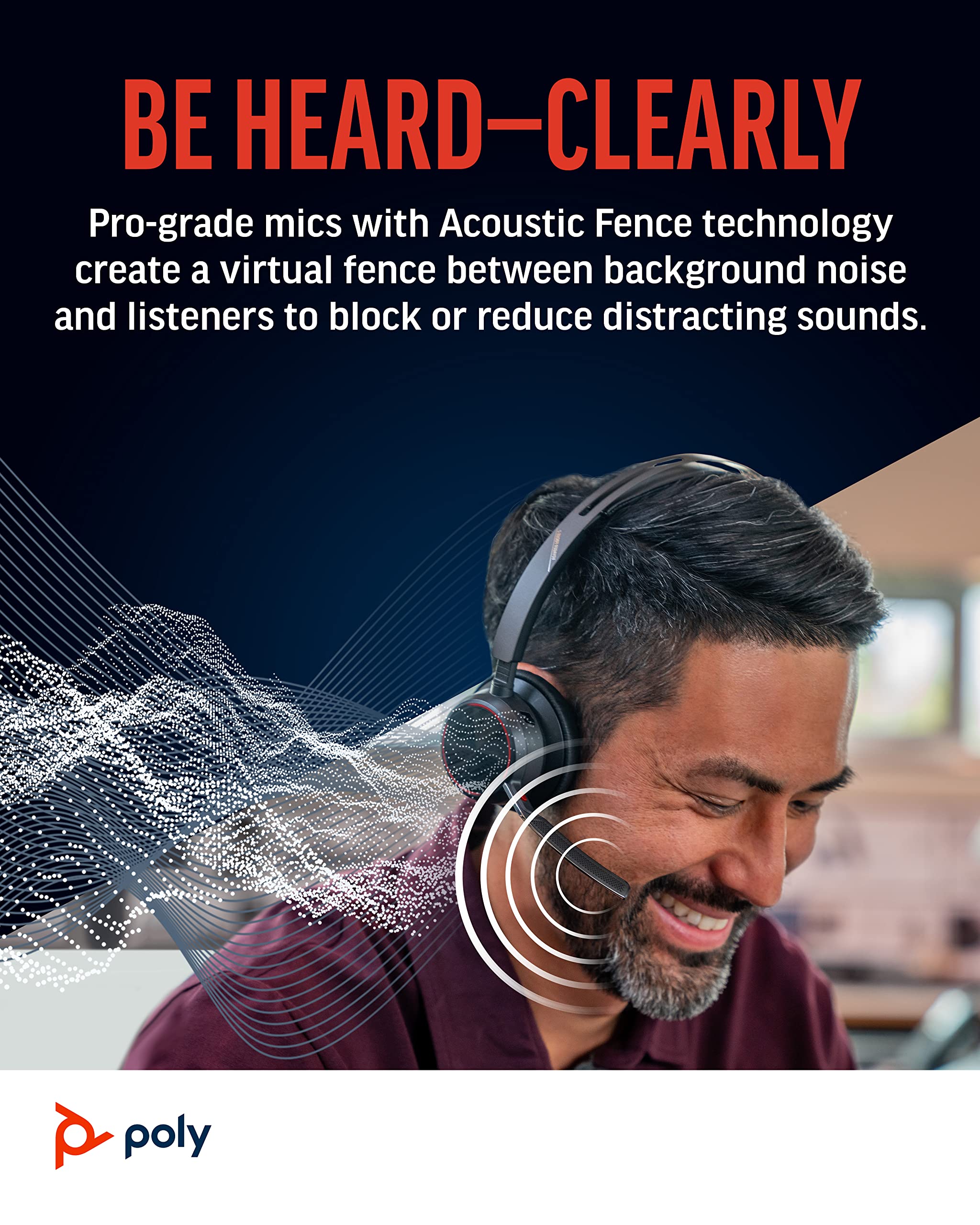Poly Voyager Focus 2 UC Wireless Headset with Charging Dock | Active Noise Cancelling Bluetooth Headphones for PC, Mac & Mobile | Long Battery Life for Zoom, Teams Calls | Perfect for Home Office & Remote Work