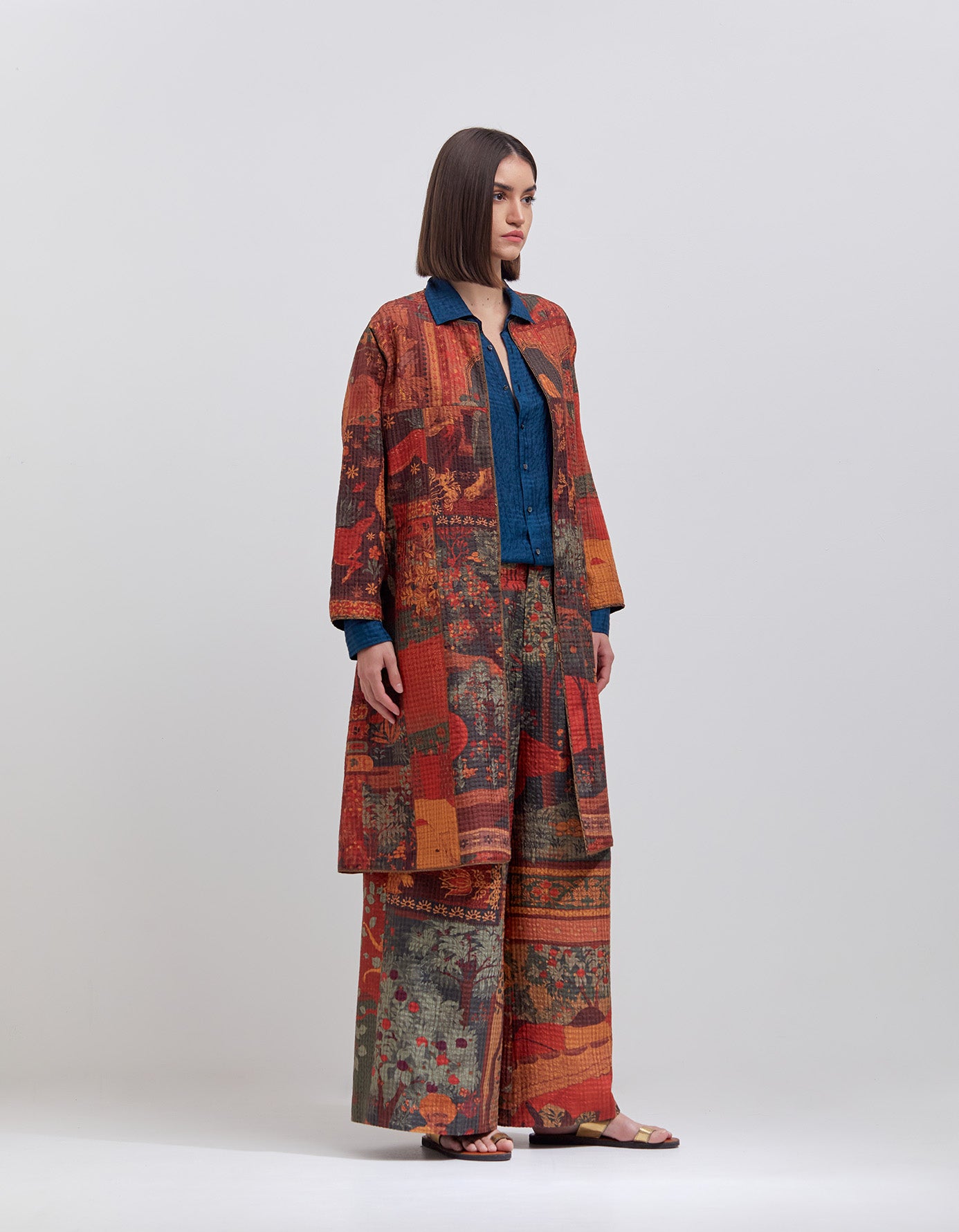 Quilted Jacket Women's Silk Check Dhagai Terracotta - Elegant Outerwear for Fall & Winter Fashion | Perfect for Office, Dating & Travel