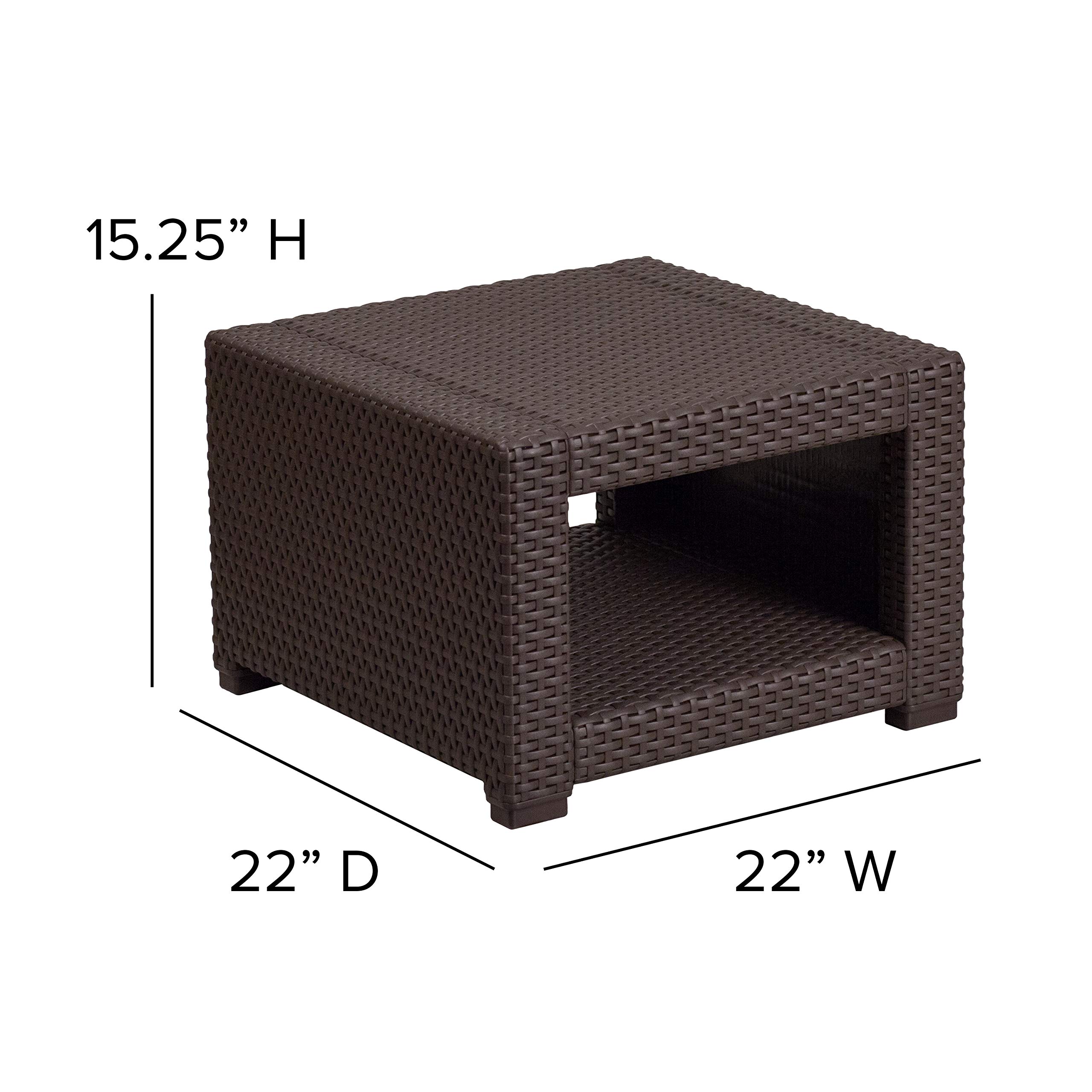 Merrick Lane Errol 5-Piece Outdoor Patio Furniture Set - Brown Wicker-Look Resin - 2 Chairs & Sofa with Cushions + Coffee Table & Side Table - Weatherproof for Garden, Poolside & Backyard Relaxation