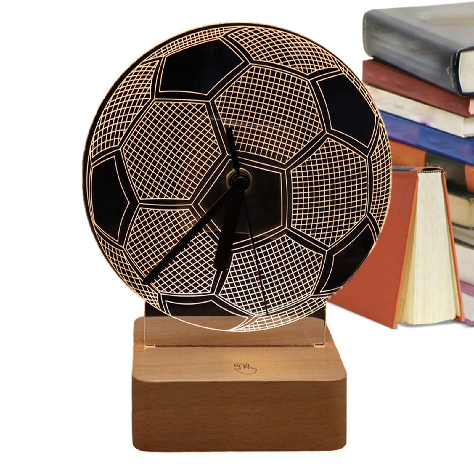 Soccer Desk Lamp with Wooden Base - Touch Control Acrylic Football Night Light for Boys Room Decor - Perfect Gift for Soccer Fans, Bedroom, Study & Game Room Lighting