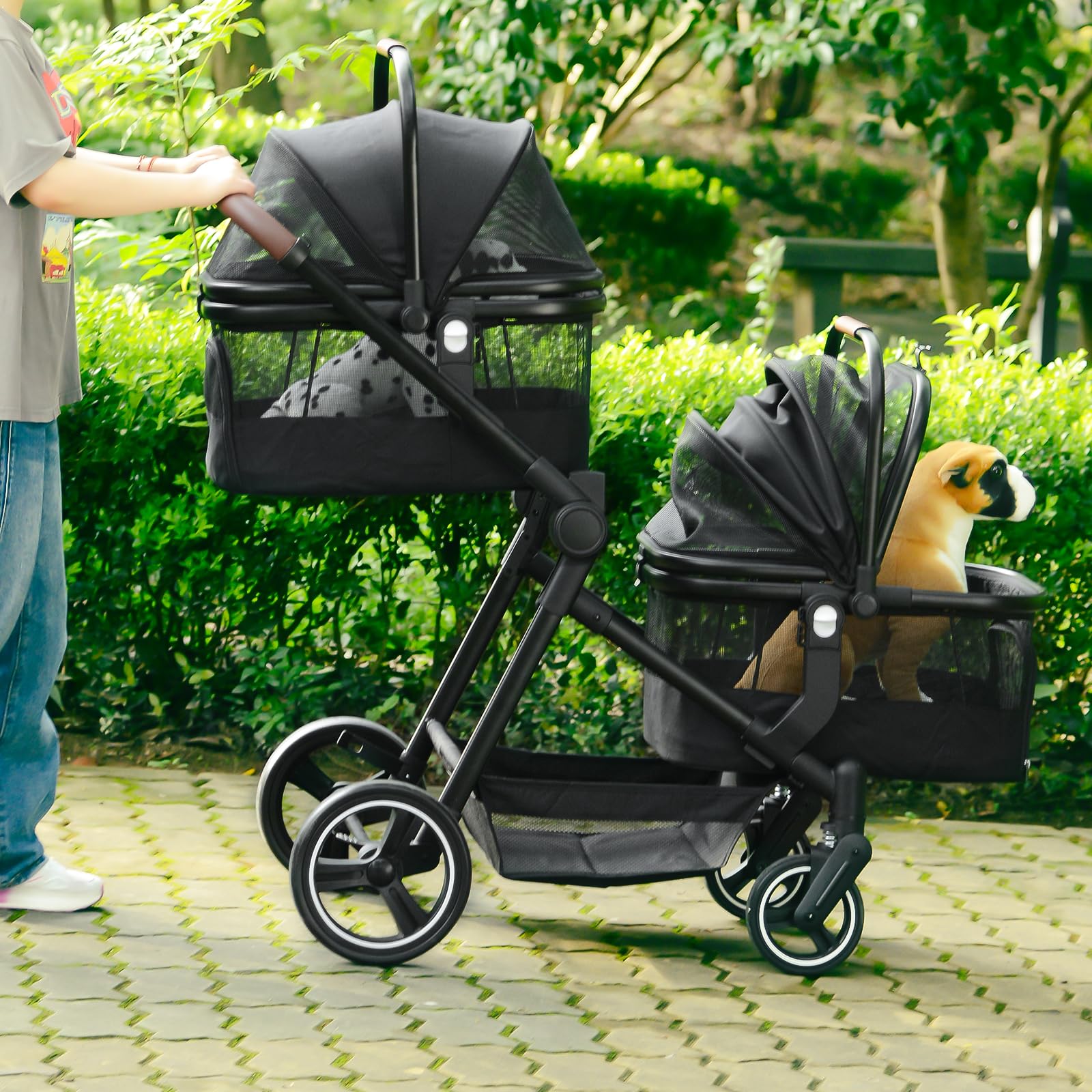 Foldable Double Pet Stroller for 2 Small & Medium Dogs & Cats - Lightweight Convertible Pet Carrier with Removable Basket | Perfect for Park Walks, Vet Visits & Traveling with Pets