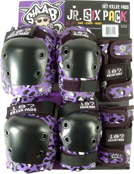 187 6-Pack Knee Pads Set for Junior Skaters - Purple & Black - Protective Gear for Skateboarding, Roller Derby & Extreme Sports