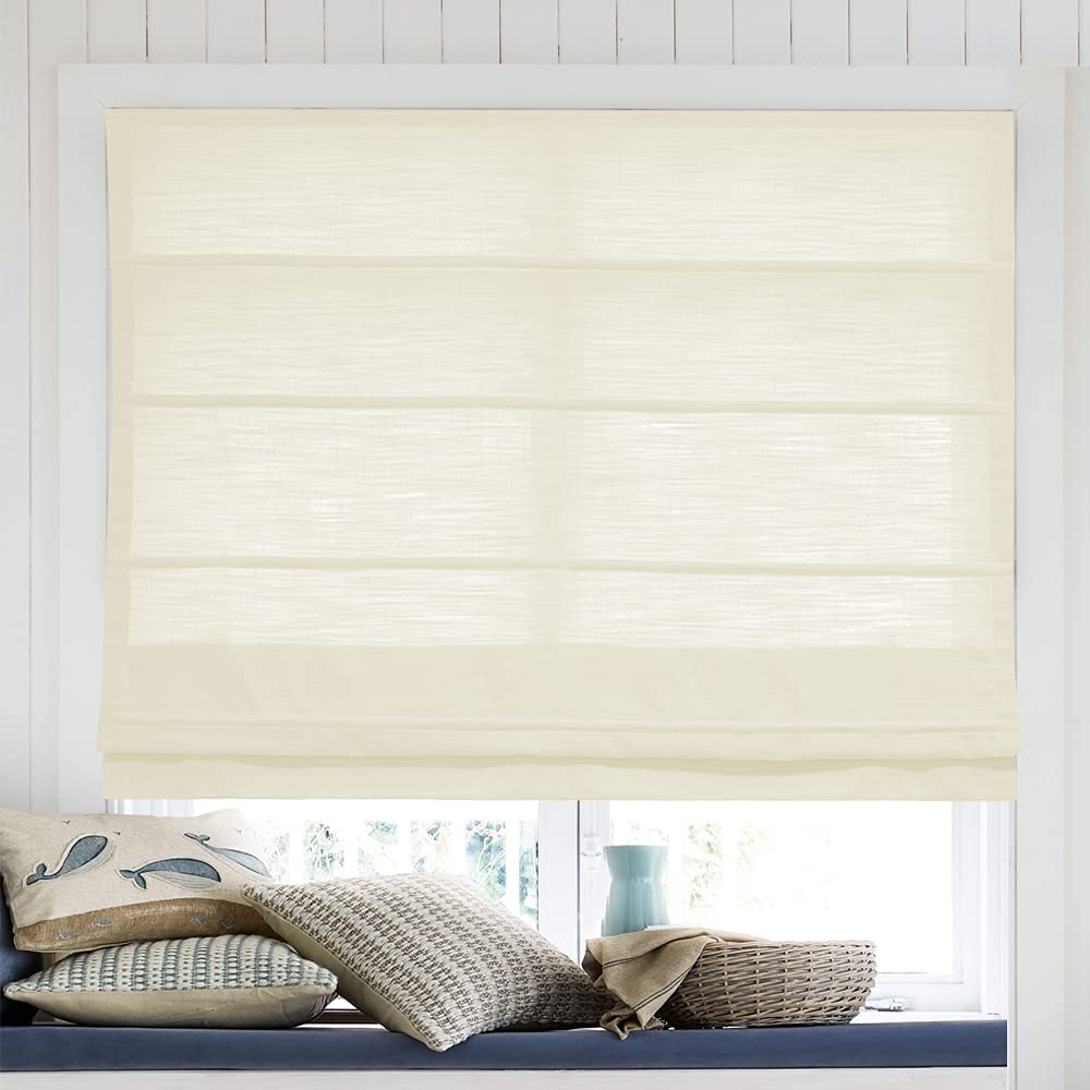 Cordless Roman Shades Window Blinds | Elegant Blackout Ivory Fabric | Custom Made for Windows & Doors | Perfect for Living Rooms & Bedrooms