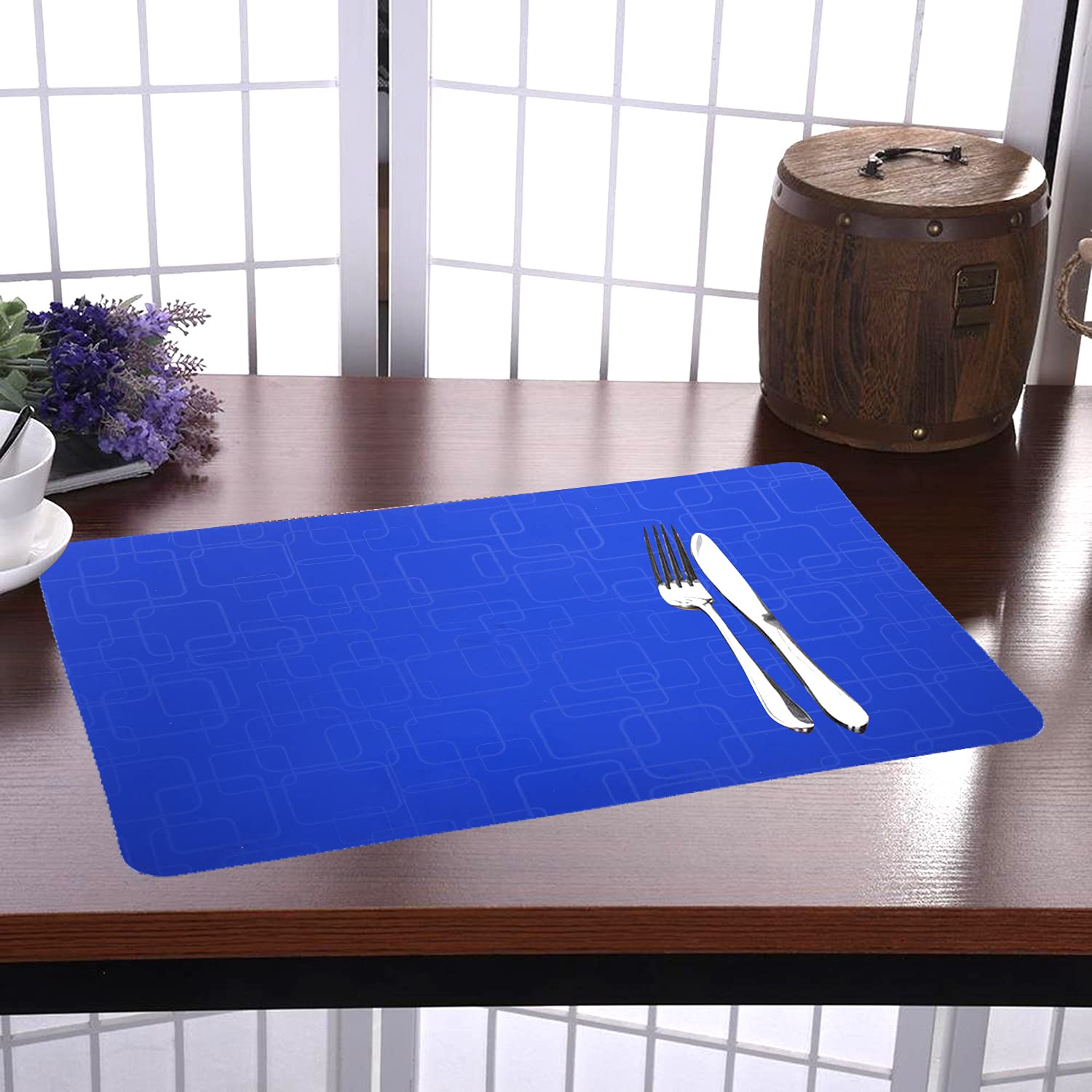 Kuber Industries PVC Placemats Set of 6 - Waterproof, Easy Clean Dining Table Mats for Kitchen & Home Decor (Blue) | Perfect for Everyday Meals, Dinner Parties & Holiday Gatherings