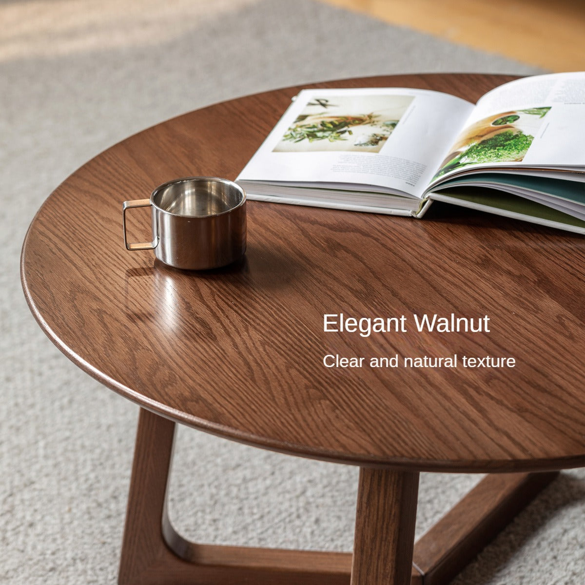 Solid Oak Wood Round Modern Coffee Table - Stylish Centerpiece for Living Room, Lounge & Office Decor
