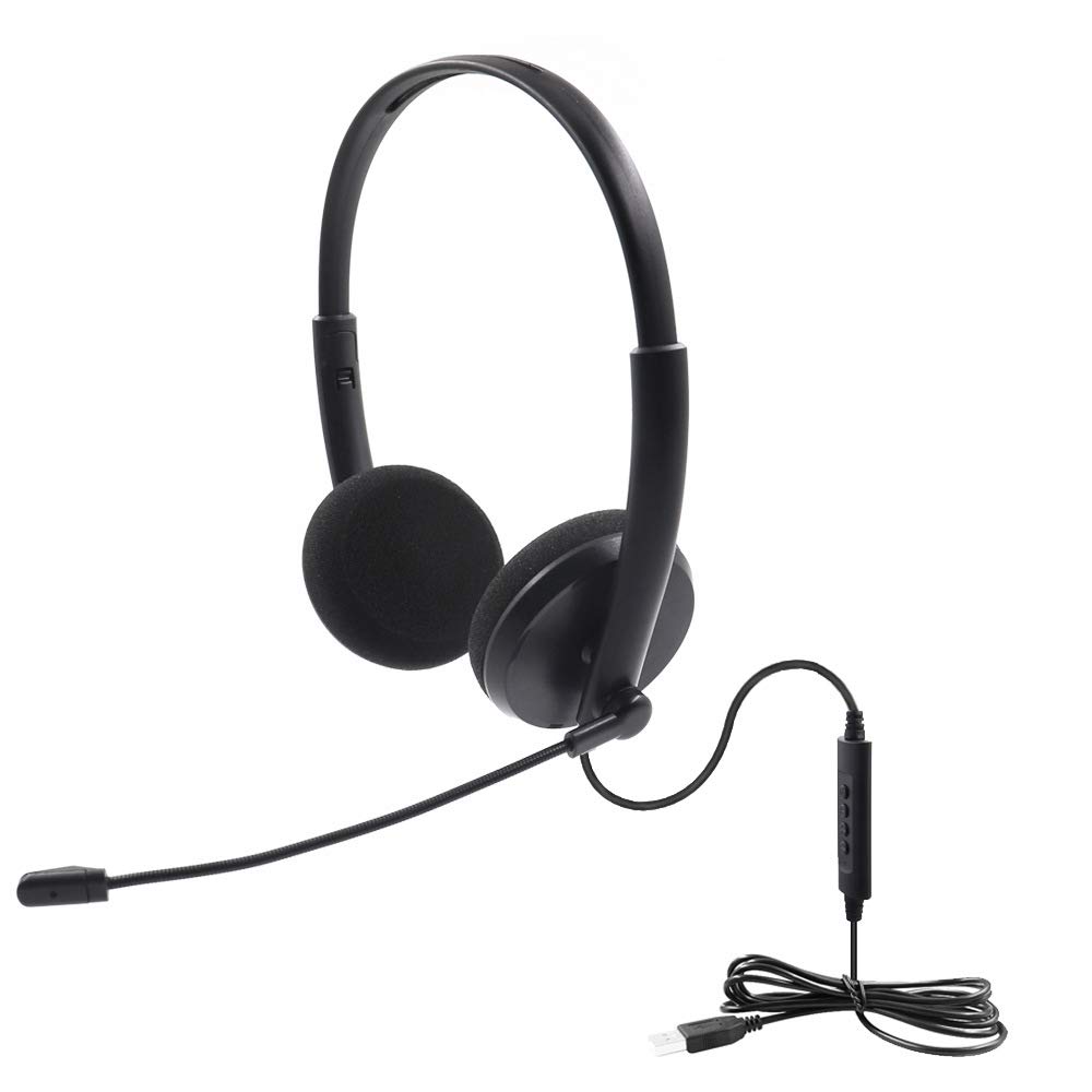 USB & 3.5mm Noise Cancelling Gaming Headset with Microphone - Lightweight Foldable PC Headphones for Skype, Call Center, Office Computer (HD Voice, Adjustable, In-Line Controls) | Perfect for Online Meetings, Gaming & Remote Work