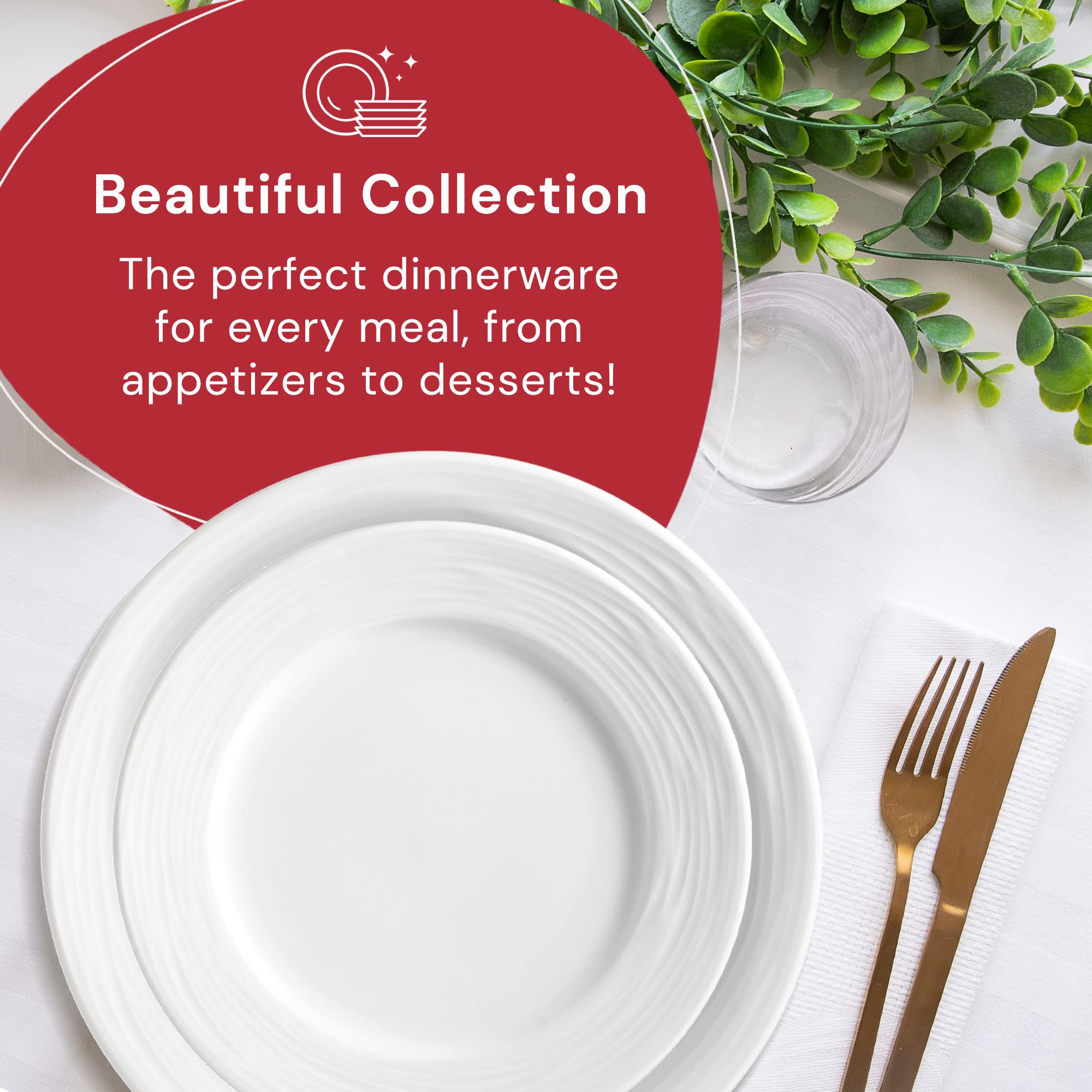 Safdie & Co. 12-Piece White Porcelain Dinnerware Set - 4 Dinner Plates, 4 Salad Plates & 4 Bowls - Dishwasher & Microwave Safe - Elegant Table Setting for Everyday Meals & Dinner Parties