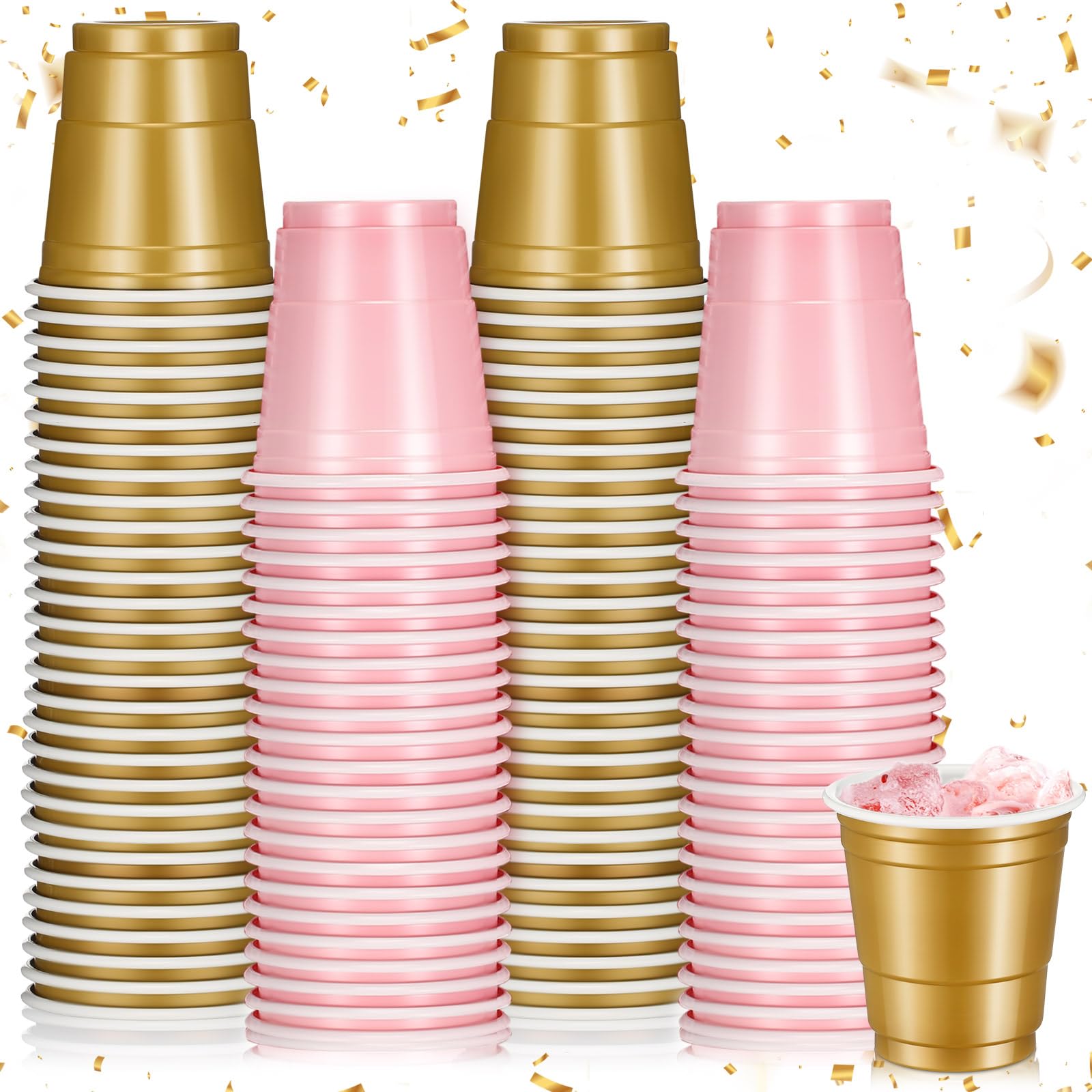 Roshtia 100-Pack 2 oz Plastic Easter Shot Cups | Disposable Mini Shot Glasses for Wedding, Graduation & Summer Parties | Perfect for Beer Tasting, Snacks & Cocktails (Light Pink & Gold) | Ideal for Holiday Celebrations, Bridal Showers & Outdoor Events