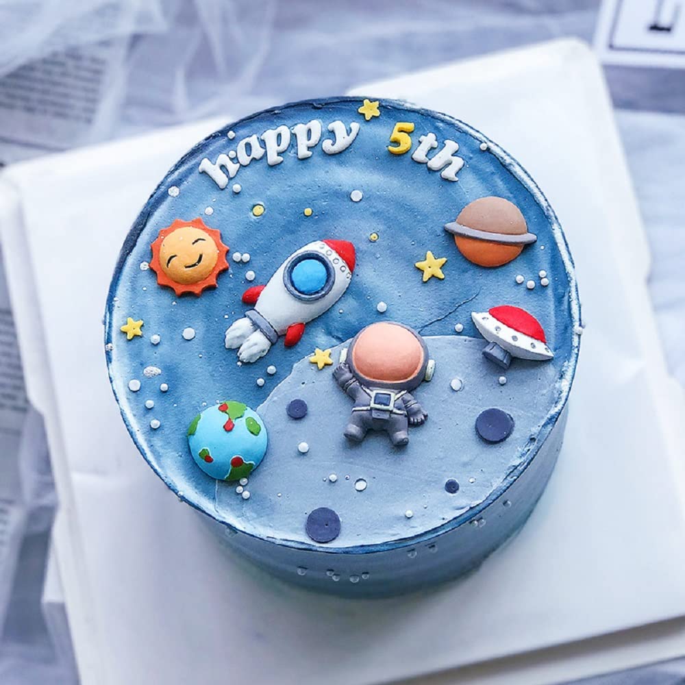 Mini Blue Space Cake Topper - First Trip Around The Sun & Two The Moon Rocket Astronaut Cake Decorations | Perfect for 1st Birthday, Space Theme Parties & Celestial Celebrations