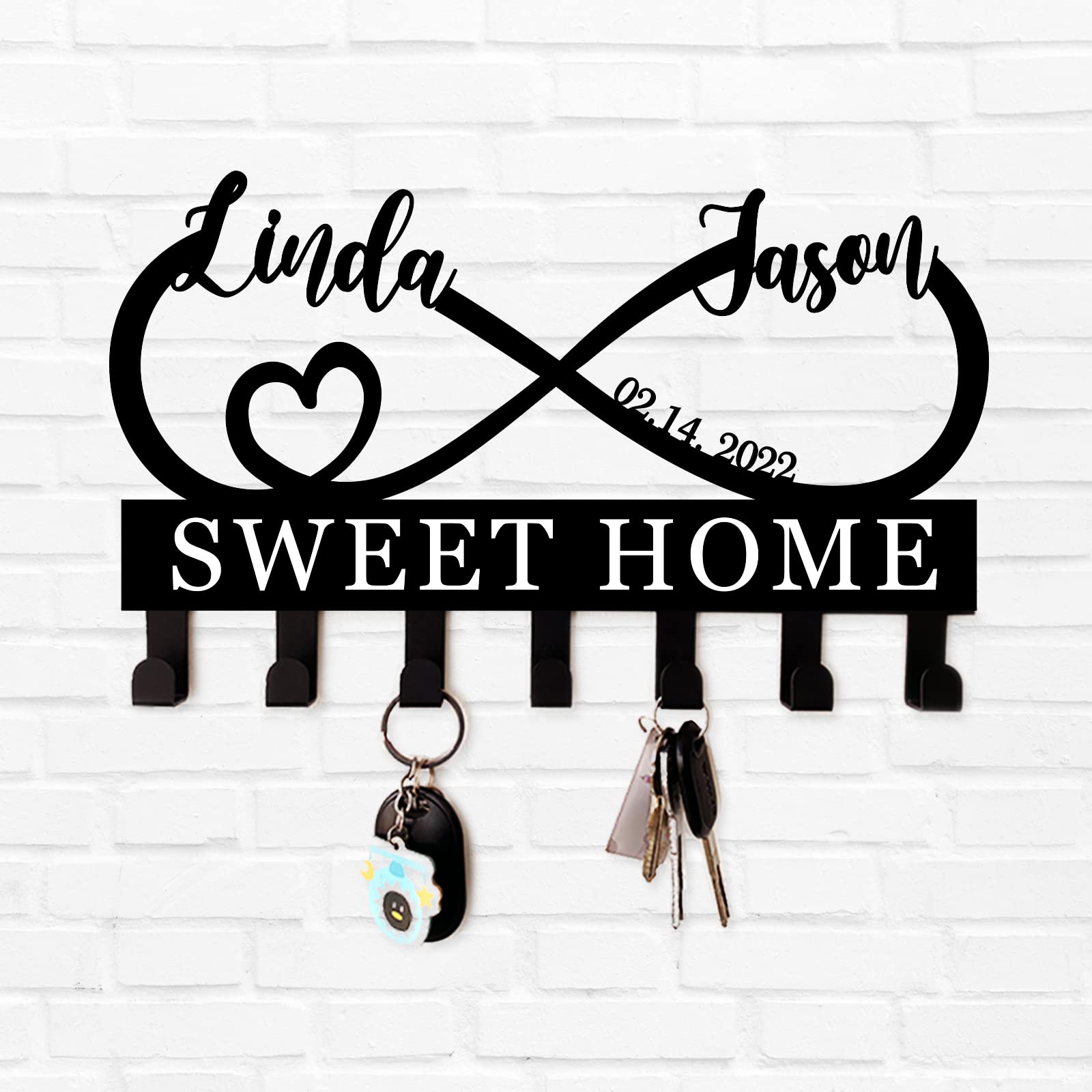 Personalized Metal Infinity Heart Key Hooks - Custom Wall Key Holder & Key Rack for Hanger - Unique Housewarming & Anniversary Gift - Perfect for Entryway, Bedroom, or Office Organization