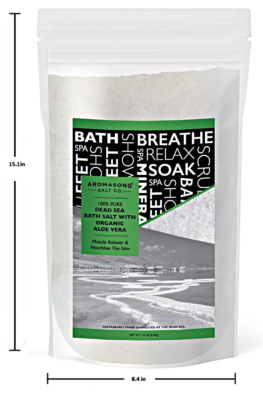 100% Pure & Natural Dead Sea Salt with Organic Aloe Vera - 19 Lbs Fine Grain Bulk Spa Bath Salts for Relaxation | Resealable Pack for Body Wash, Scrub & Muscle Soak | Perfect for Men & Women with Tired Muscles & Skin Issues | Ideal for Home Spa, Stress Relief & Skin Therapy