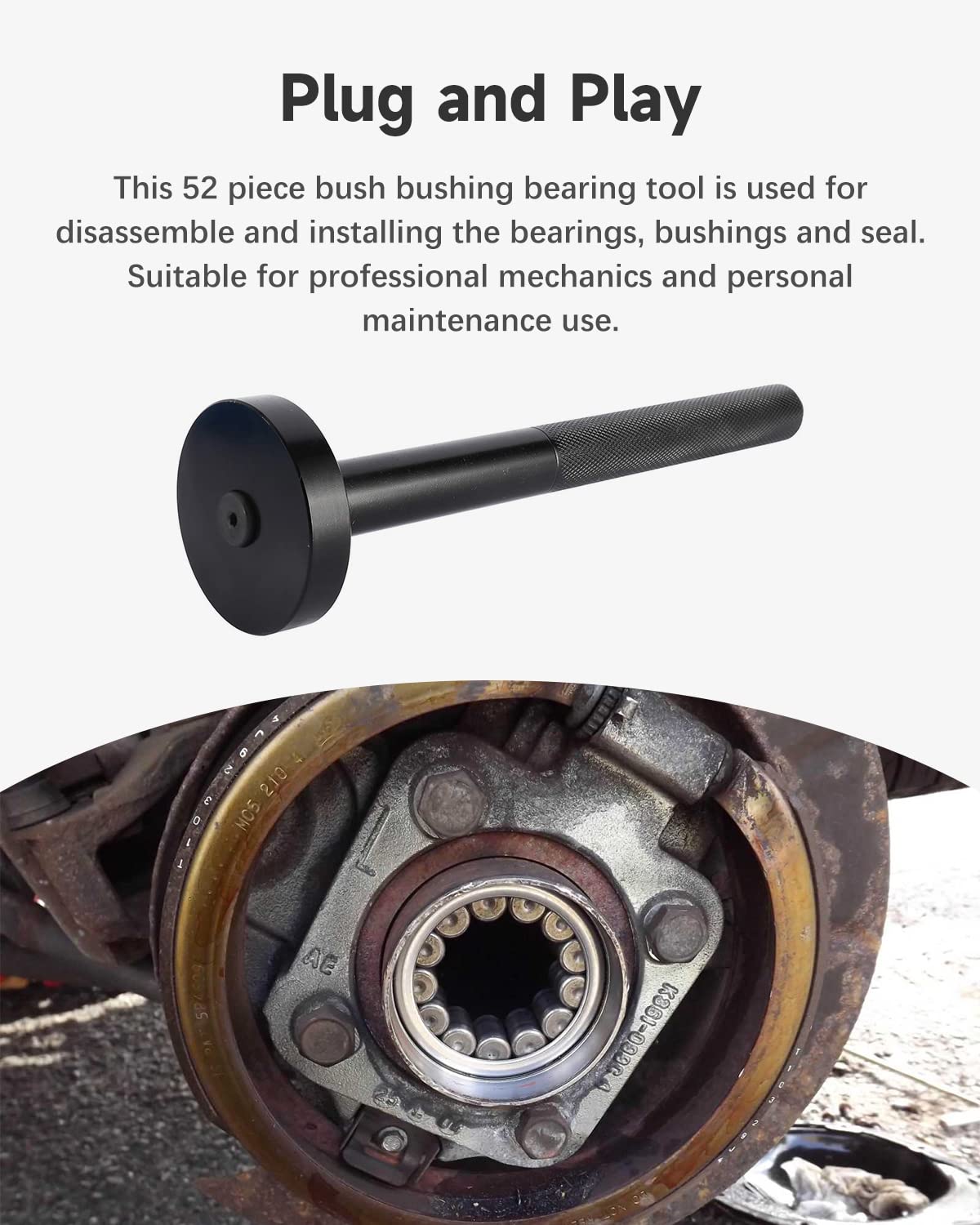 52-in-1 Custom Bushing Driver Tool Set - 52PCS Transmission, Wheel, Axle Bearing Race Seal Installer & Remover - Professional Press Tool Kit for Bush Removal & Bearing Installation - Perfect for Auto Repair Shops & DIY Mechanics