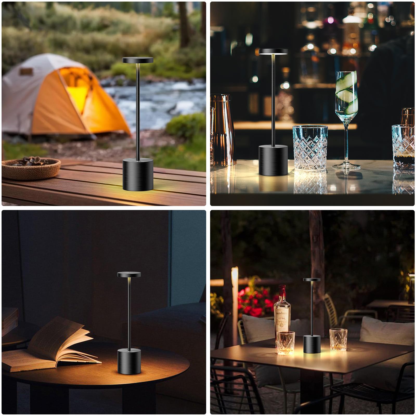 Rechargeable Cordless Table Lamps - 6000mAh Battery Operated LED Desk Light, Portable Nightstand Lamp for Bedroom, Restaurant, Outdoor Use (2 Pack, Black) - Perfect for Reading, Camping & Emergency Lighting
