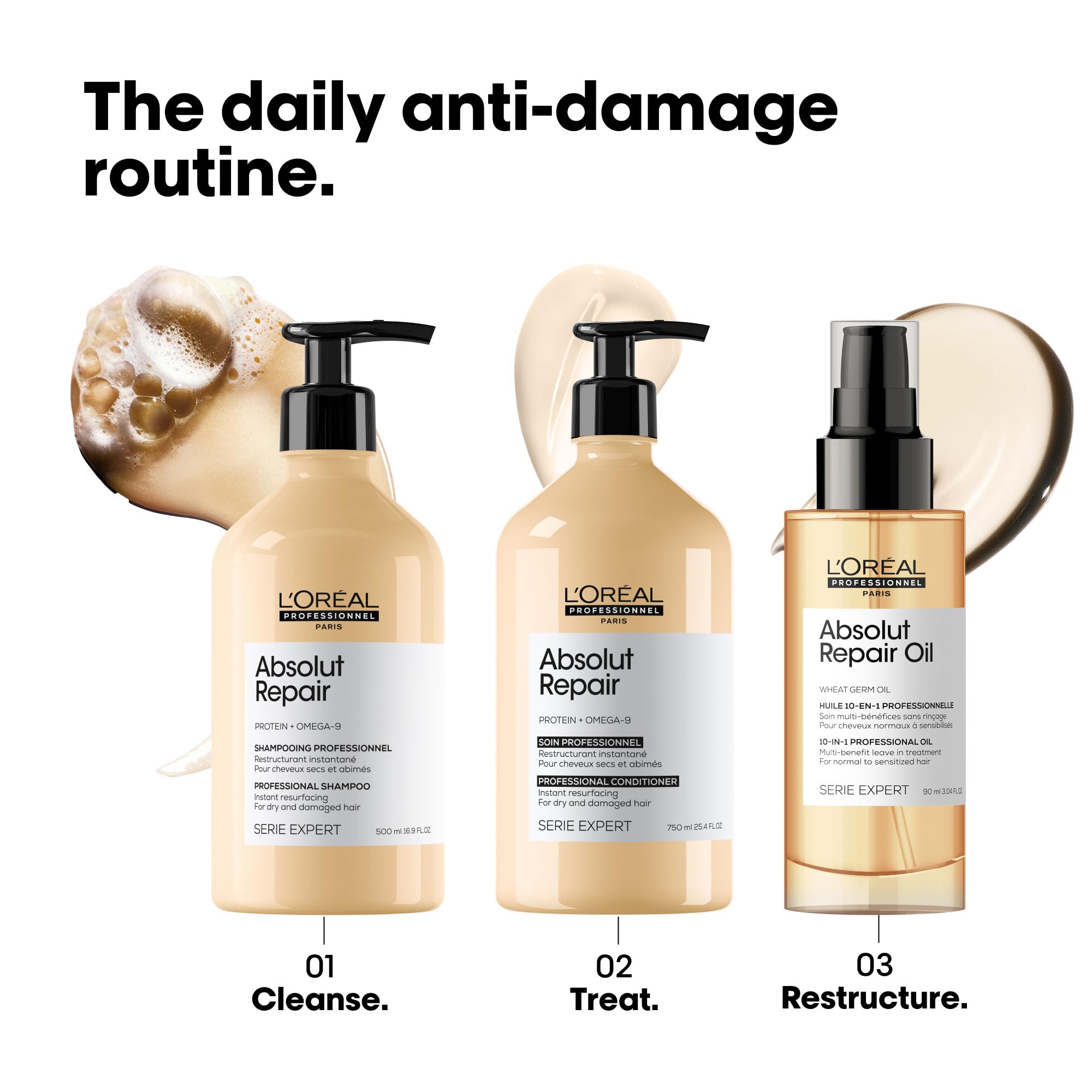 L'Oreal Professionnel Absolut Repair Shampoo & Conditioner Set - Repairing Shampoo for Dry Damaged Hair with Quinoa & Protein, Deep Conditioning Treatment for Shiny Healthy Hair - Perfect for Salon Quality Hair Care at Home