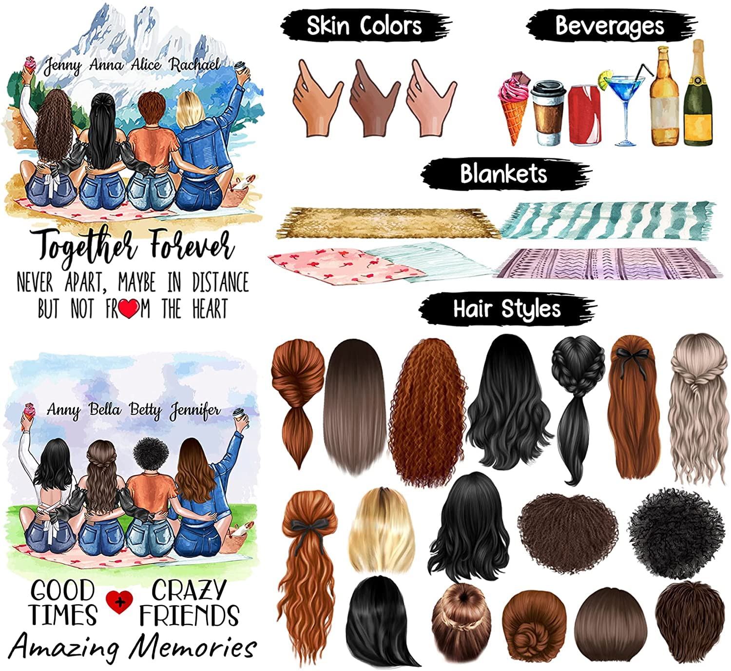 **Personalized Best Friend Coffee Mugs - Custom 11oz & 15oz Sister Gift with Names & Hairstyles - Unique BFF Birthday Present for Women - Long Distance Friendship Keepsake - Perfect for Coffee Lovers & Bestie Gifts**    *(Ideal for birthdays, anniversaries, or as a heartfelt keepsake to celebrate lifelong friendships!)*