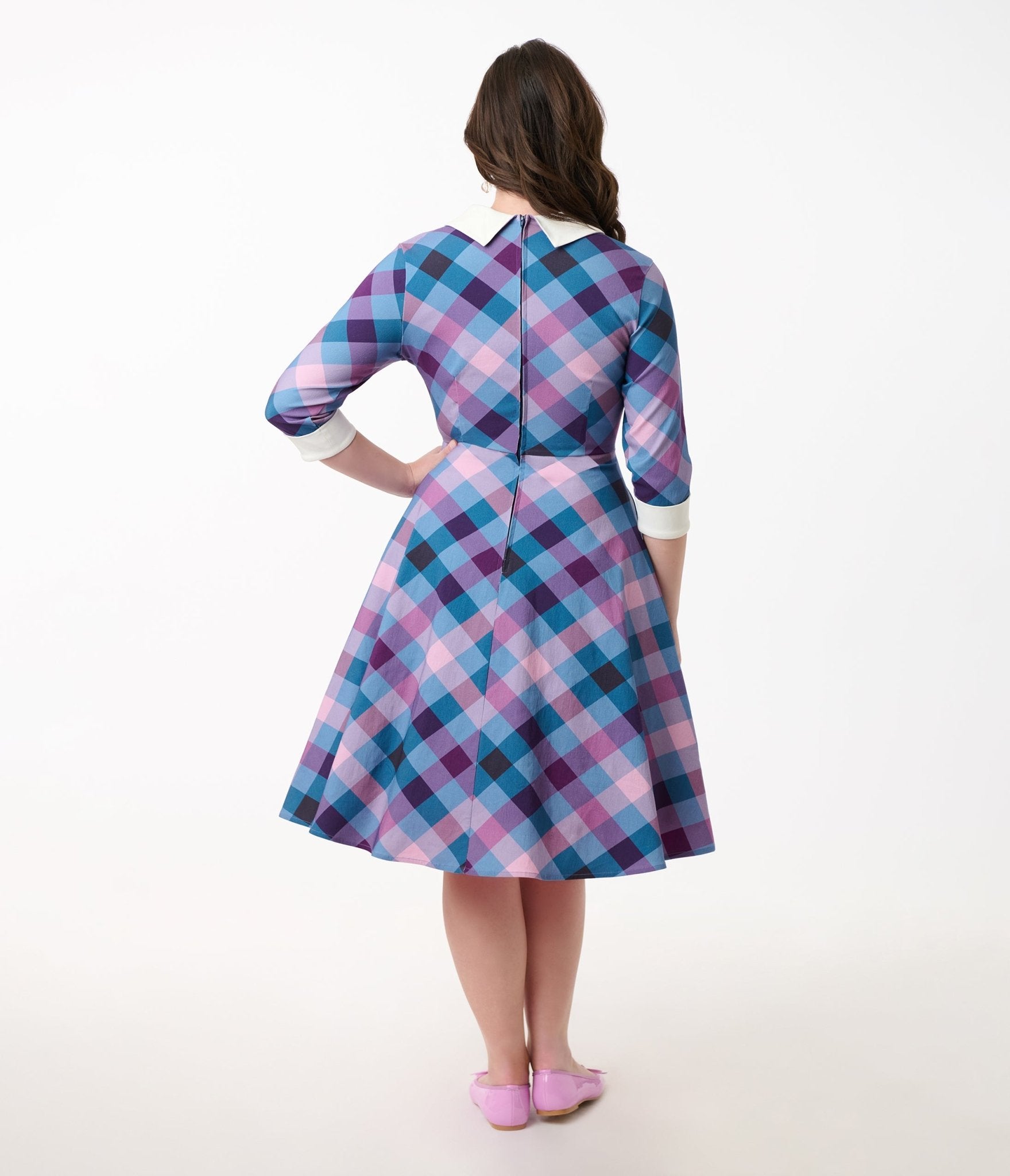 Vintage Blue & Purple Madras Plaid Shirt Dress for Women - Stylish Casual & Office Wear - Perfect for Summer Outfits, Beach Cover-ups, and Date Nights